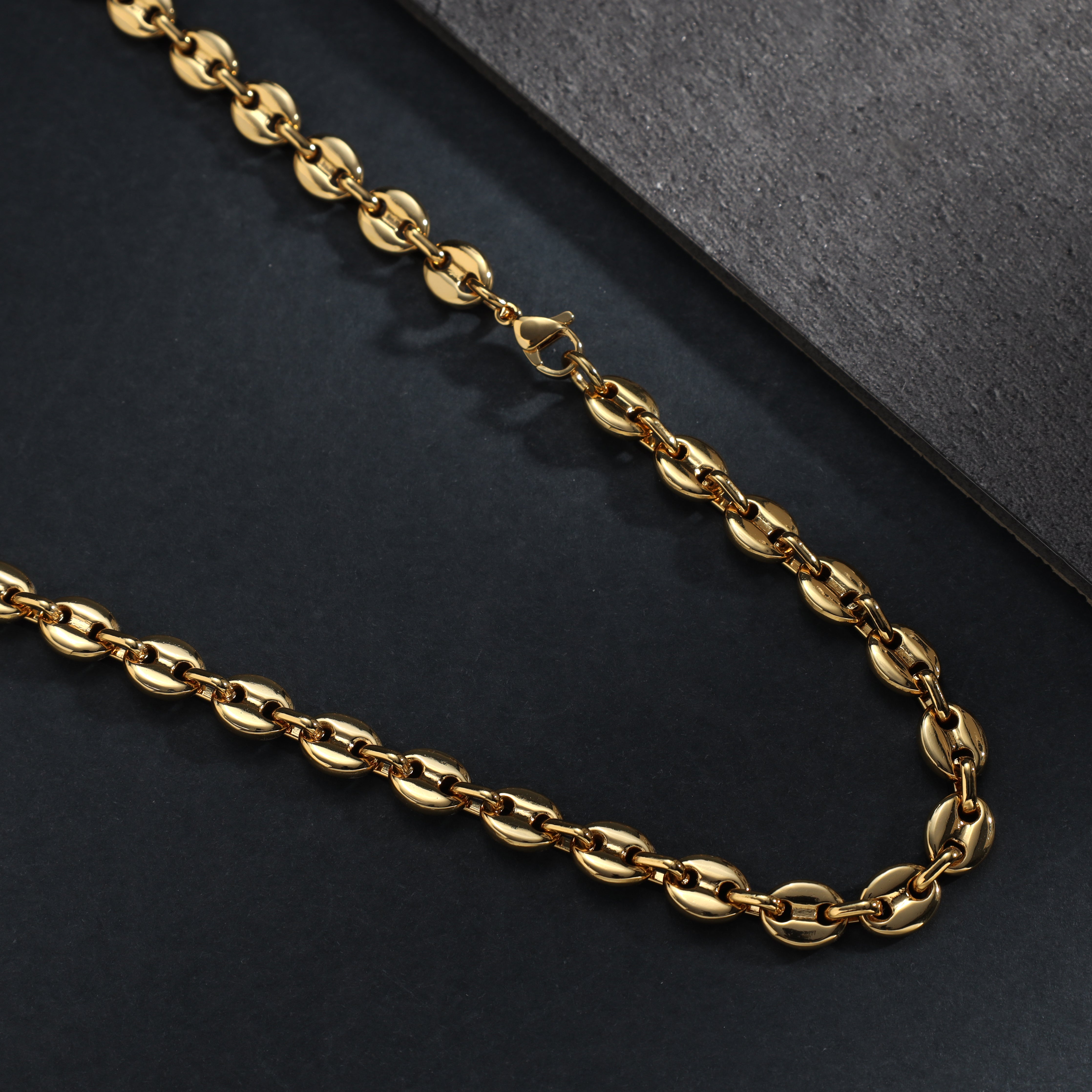 7mm Bohnenkette aus Edelstahl 18K vergoldet - Taipan Schmuck