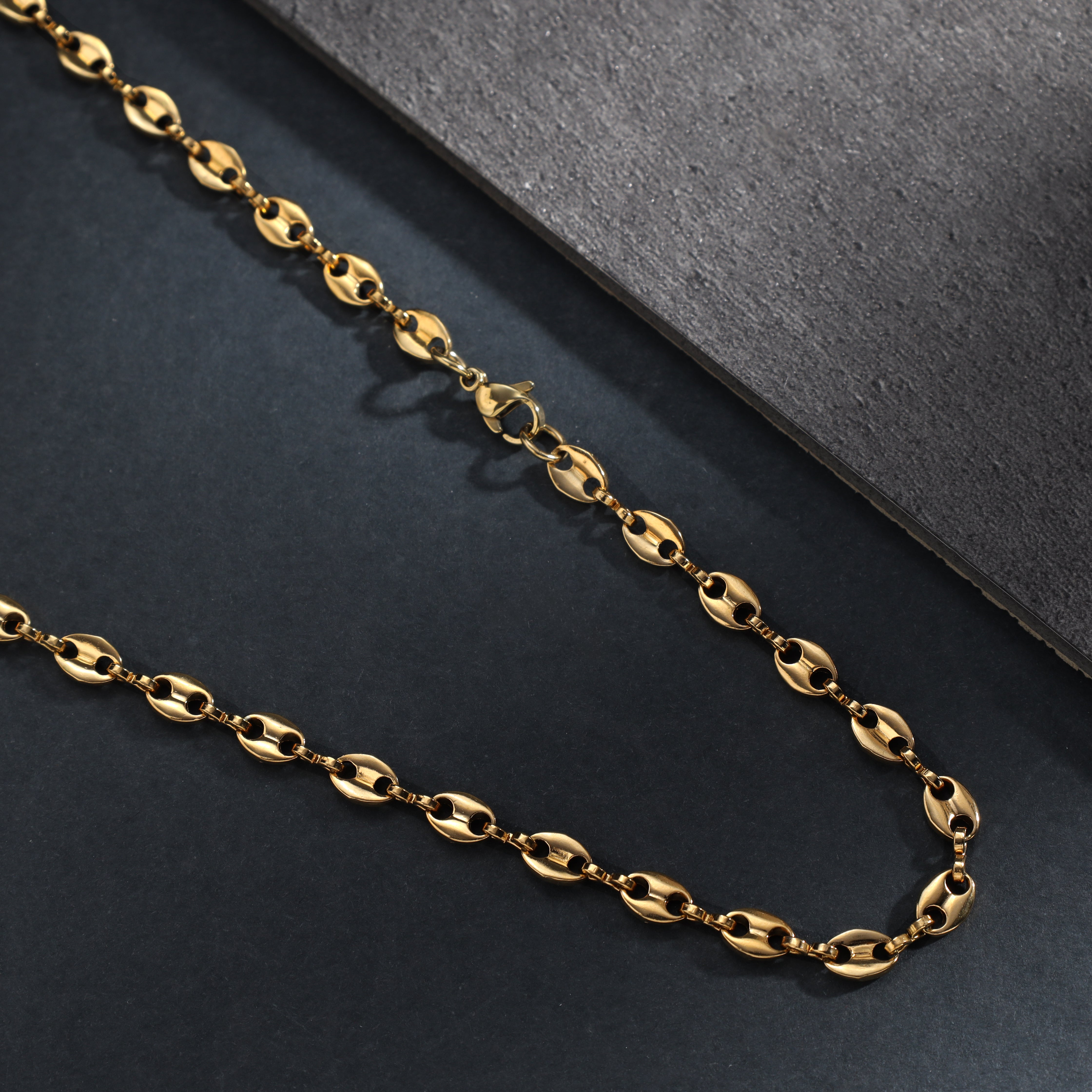 5mm Bohnenkette aus Edelstahl 18K vergoldet - Taipan Schmuck