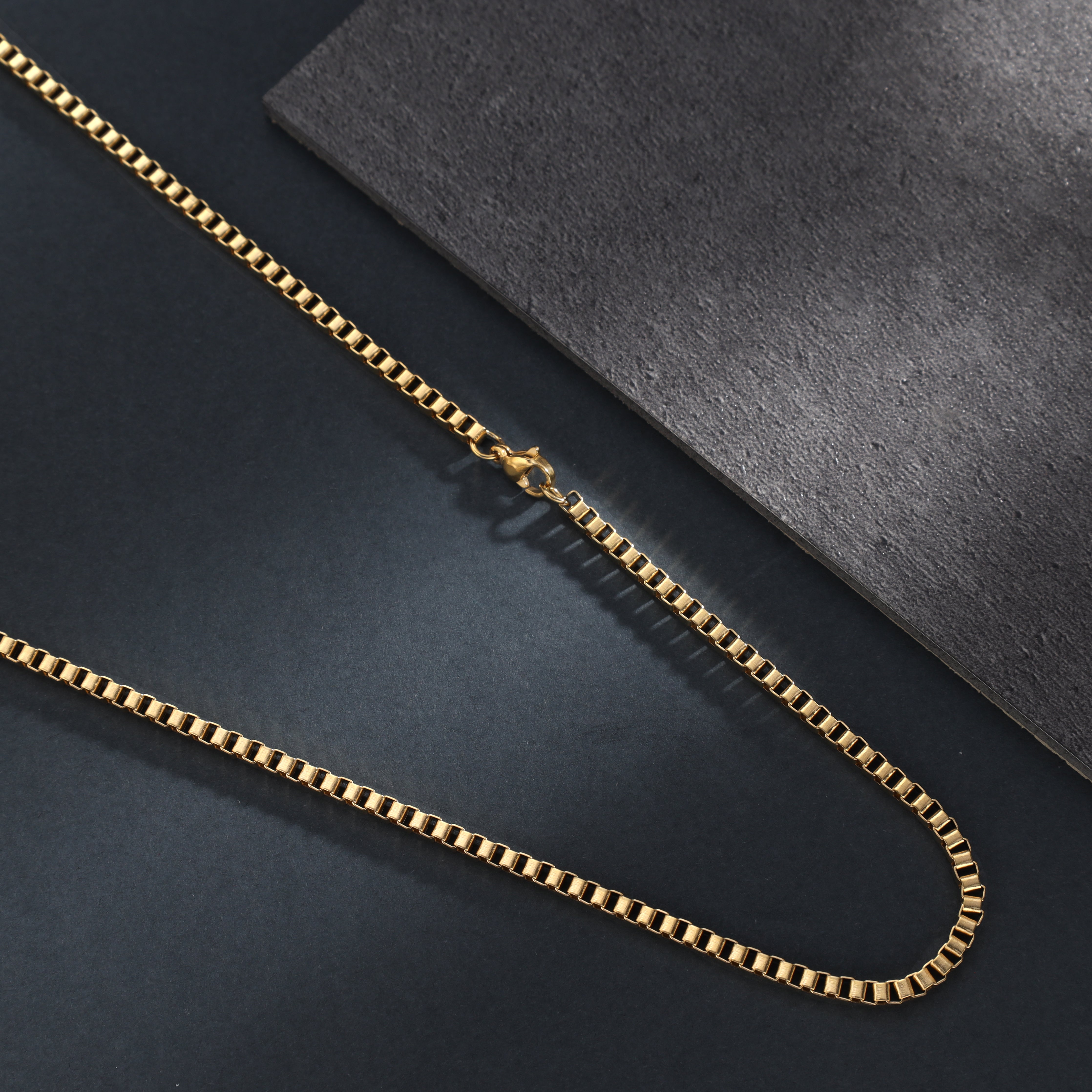 3mm Box Chain Kette aus Edelstahl 18K vergoldet - Taipan Schmuck