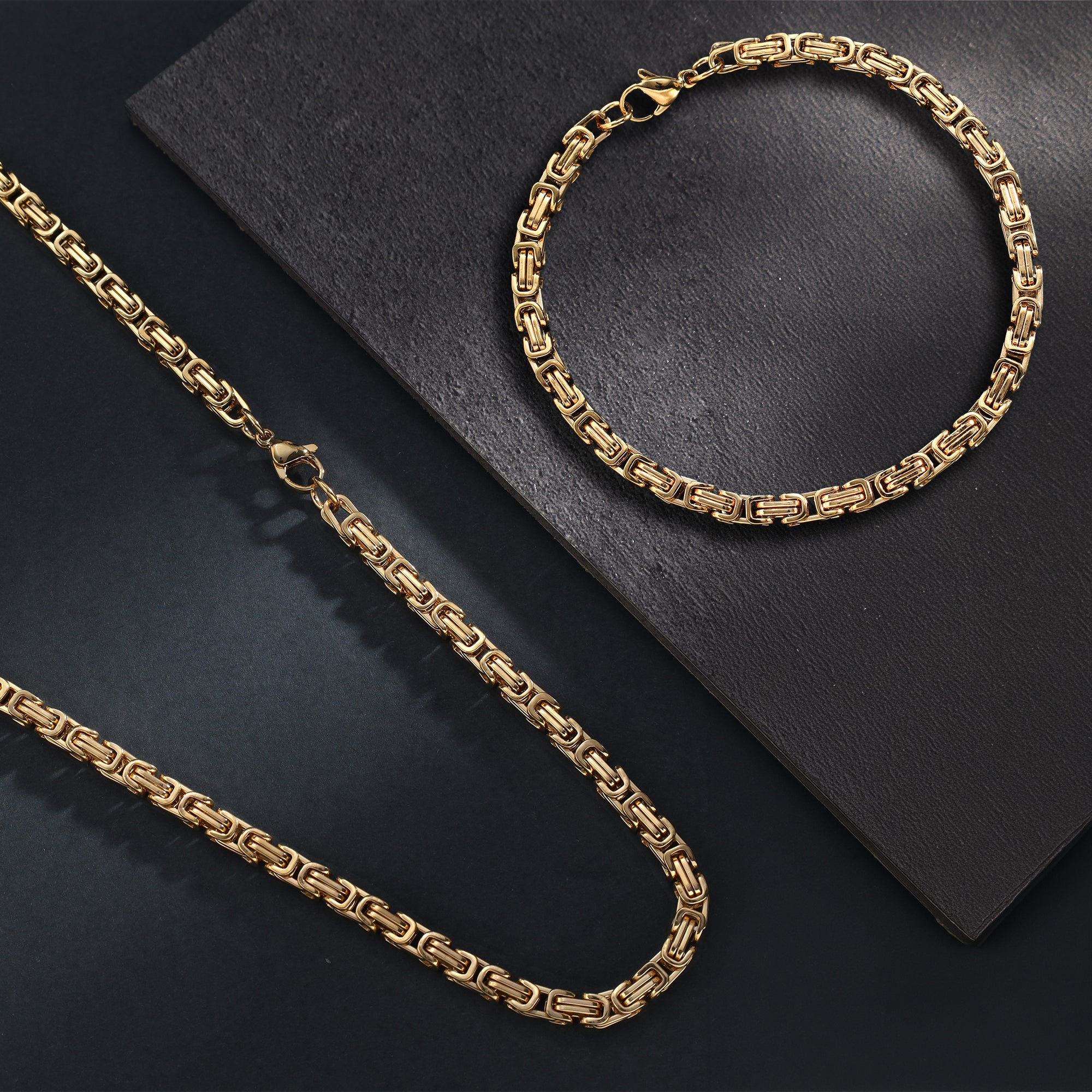 Set - Kette + Armband vergoldet 4mm Königskette aus Edelstahl
