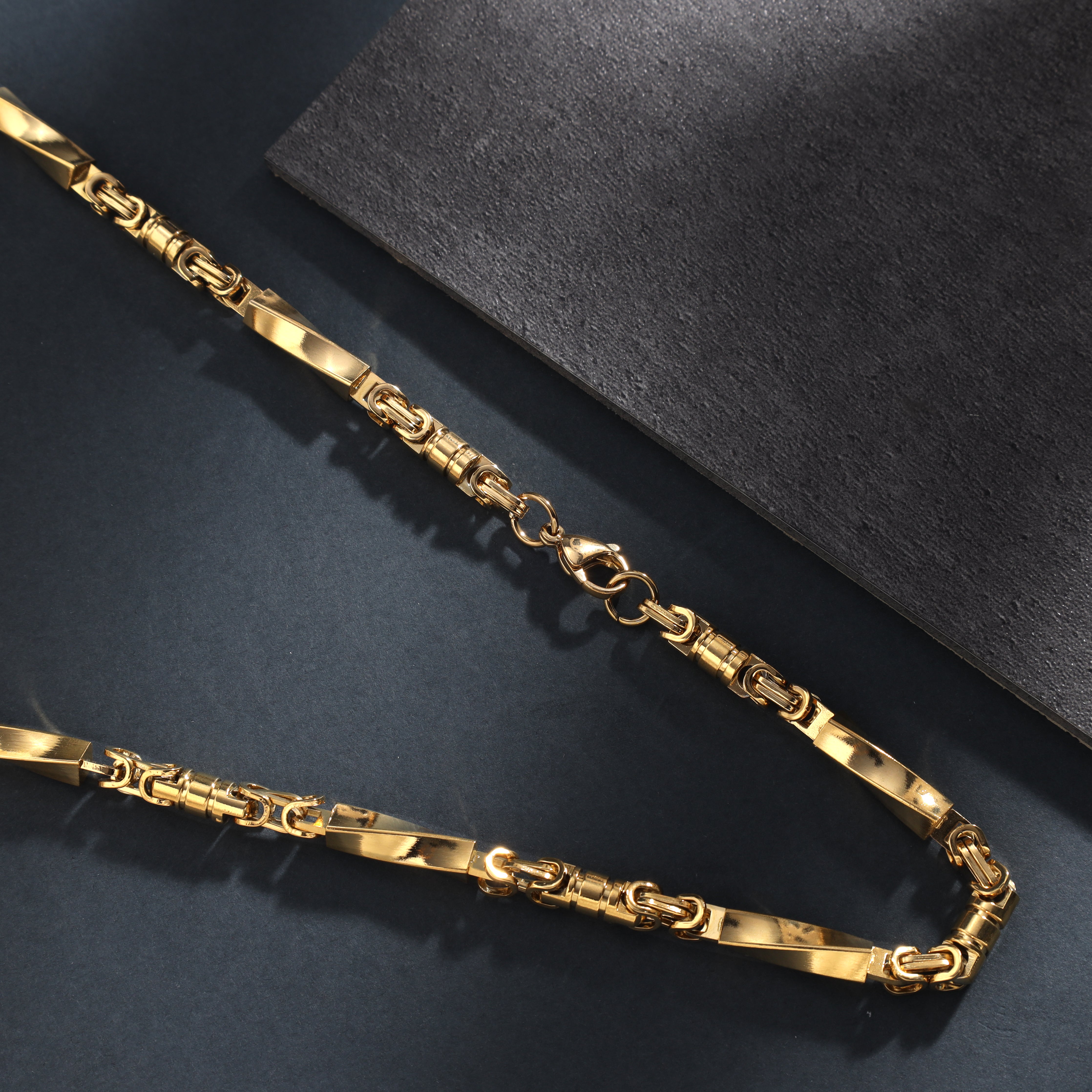 6mm Königskette mit Blöcken 60cm lang aus Edelstahl 18K vergoldet - Taipan Schmuck