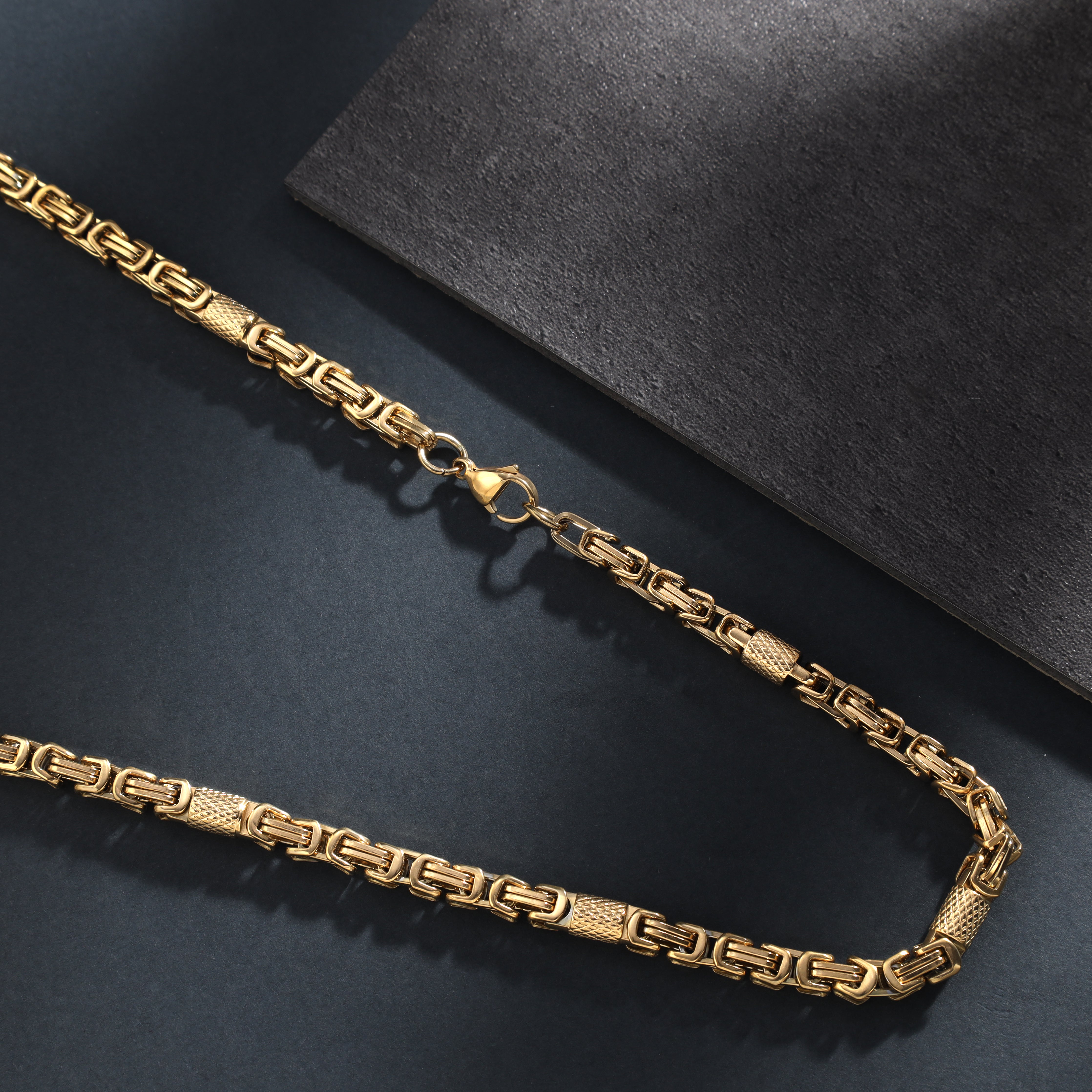 6mm Königskette + Montecarlo 60cm lang aus Edelstahl 18K vergoldet - Taipan Schmuck