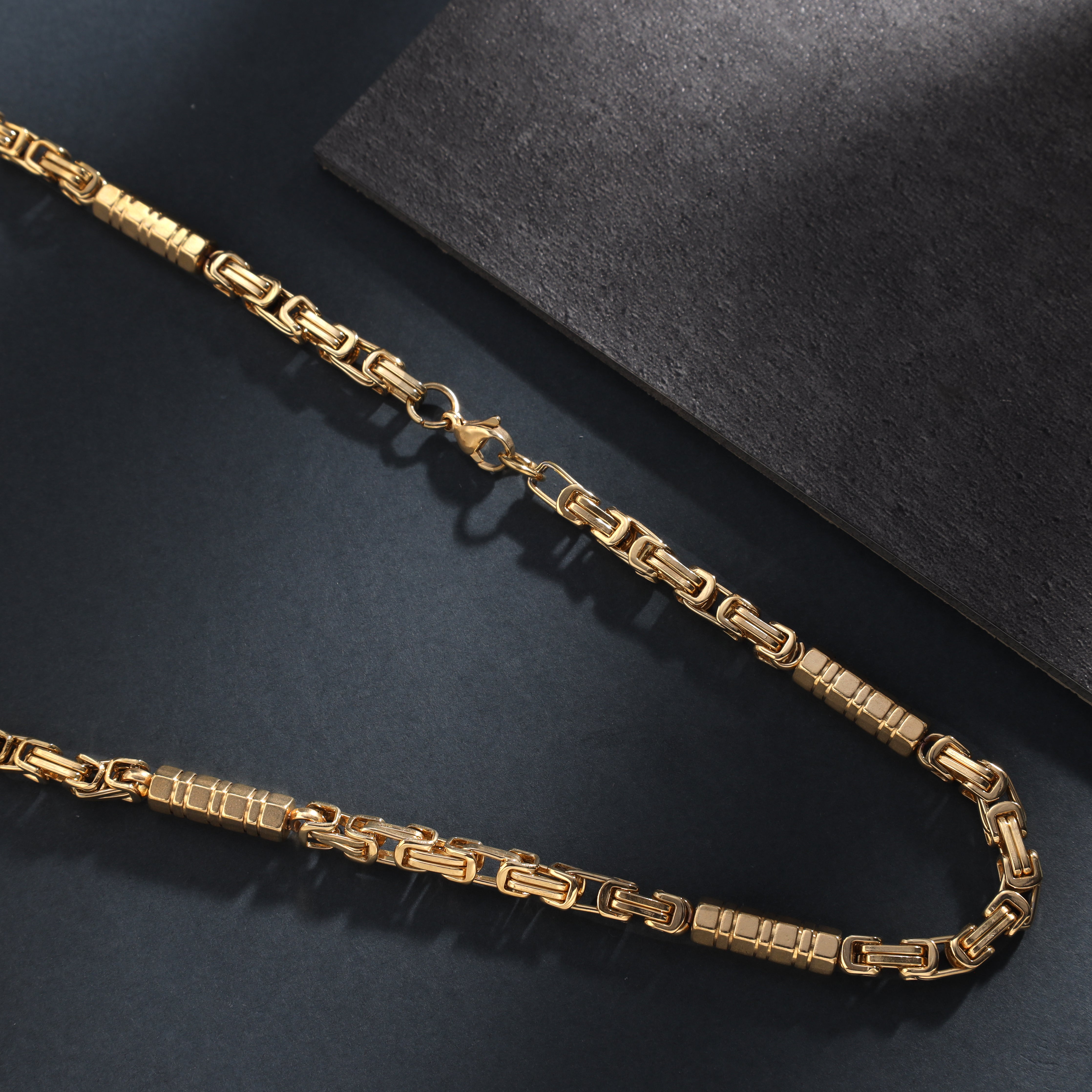 6mm Königskette + Montecarlo 60cm lang aus Edelstahl 18K vergoldet - Taipan Schmuck