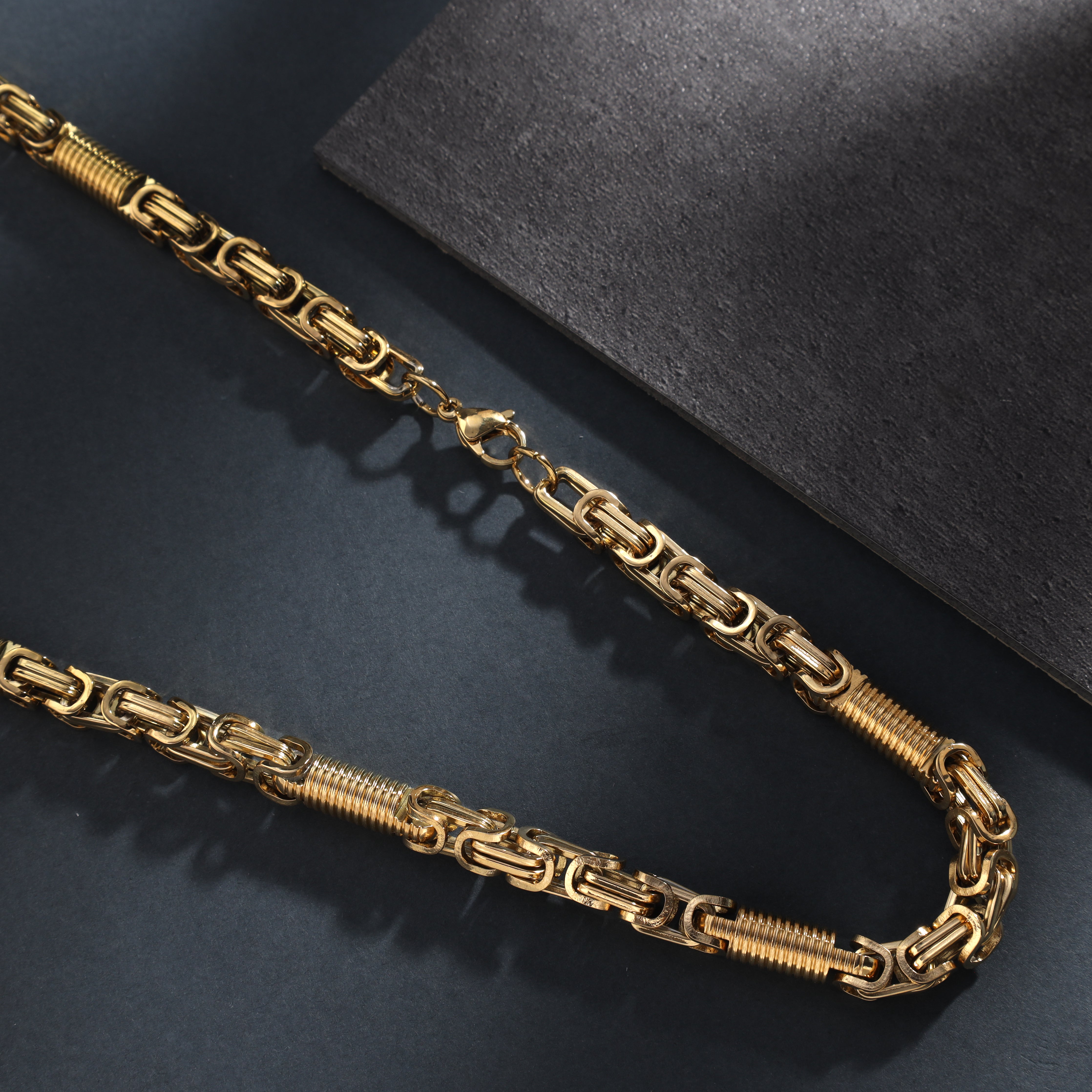 7,5mm Königskette + Montecarlo 60cm lang aus Edelstahl 18K vergoldet - Taipan Schmuck