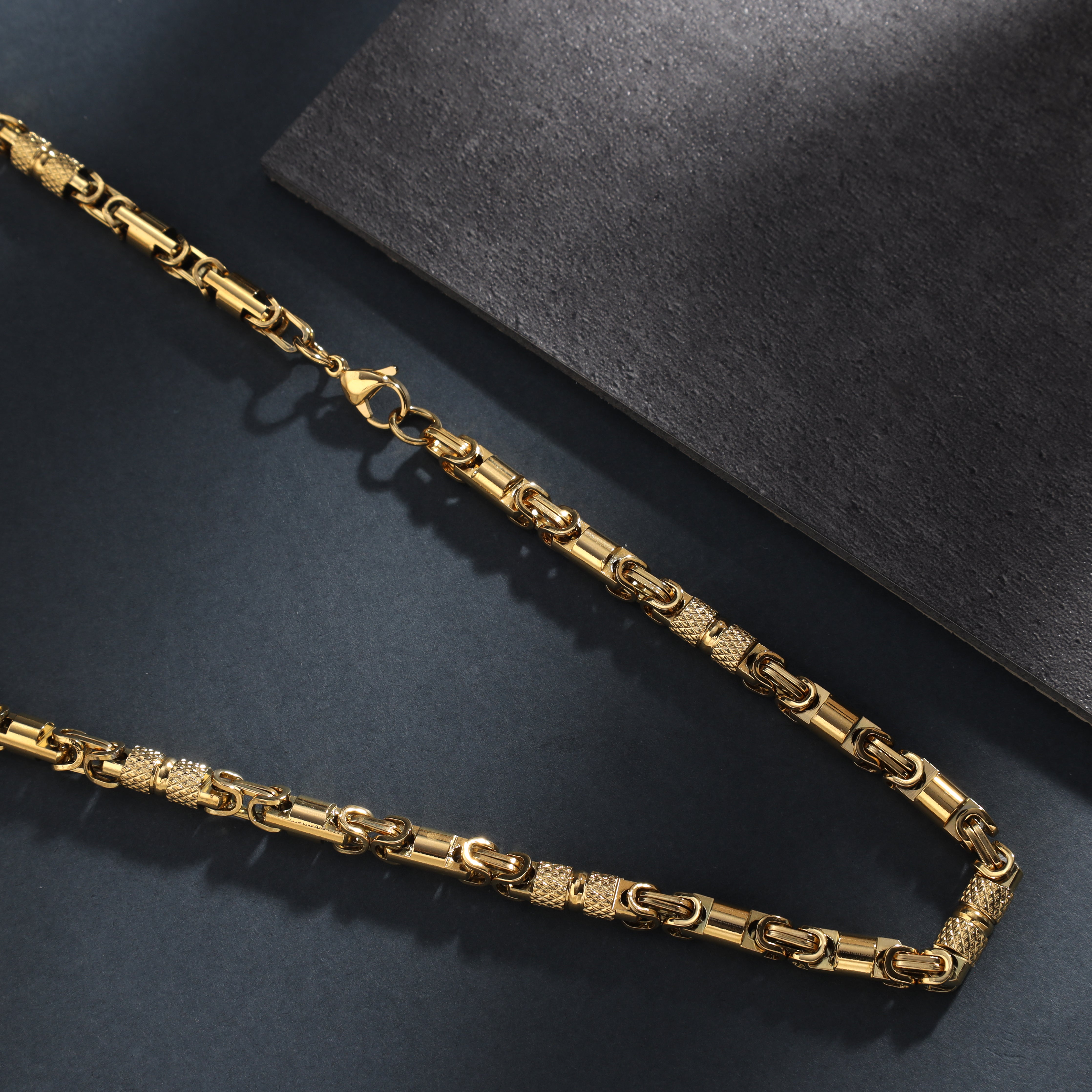 6mm Königskette + Montecarlo 60cm lang aus Edelstahl 18K vergoldet - Taipan Schmuck