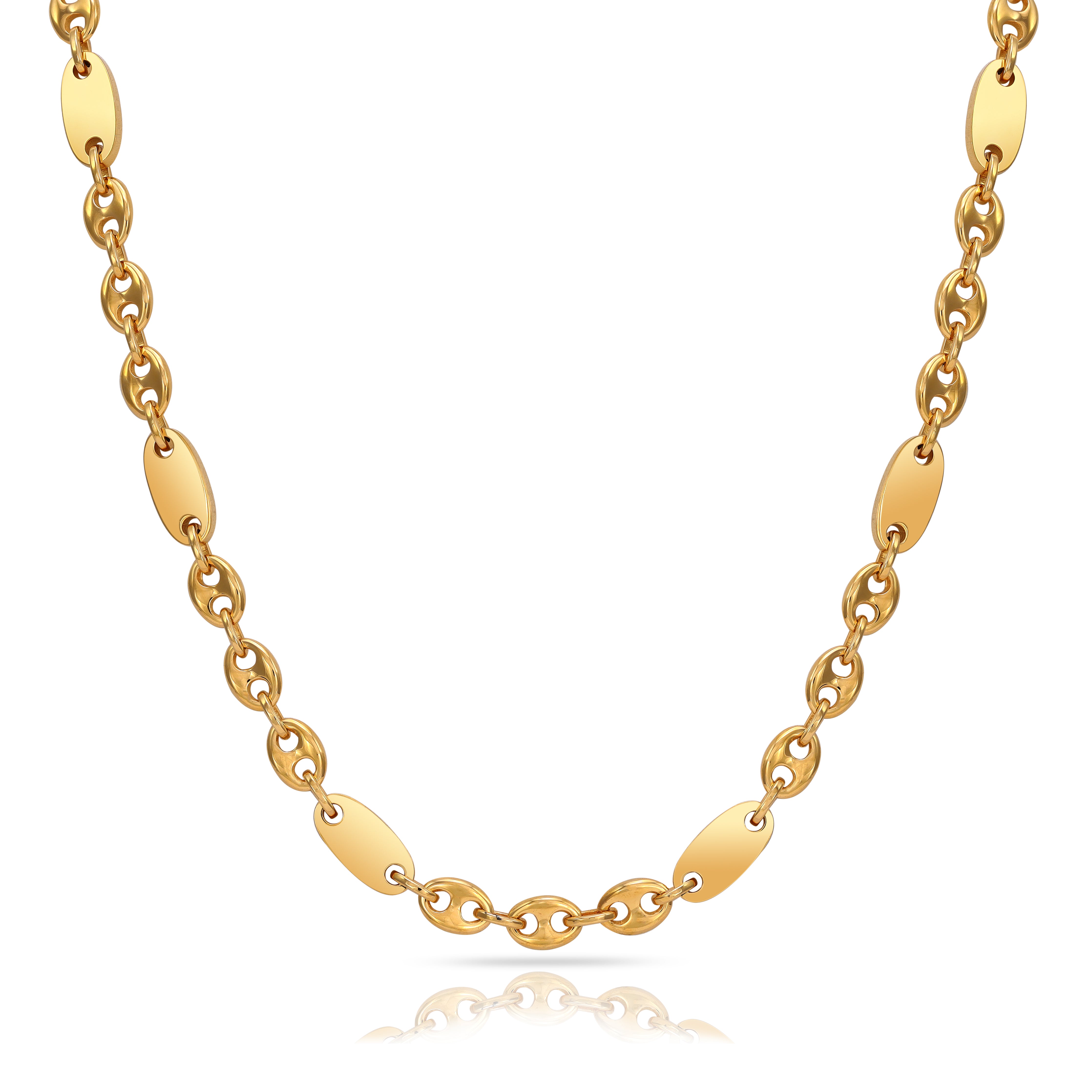 6mm Plattenkette + Bohnenkette aus Edelstahl 18K Vergoldet - Taipan Schmuck