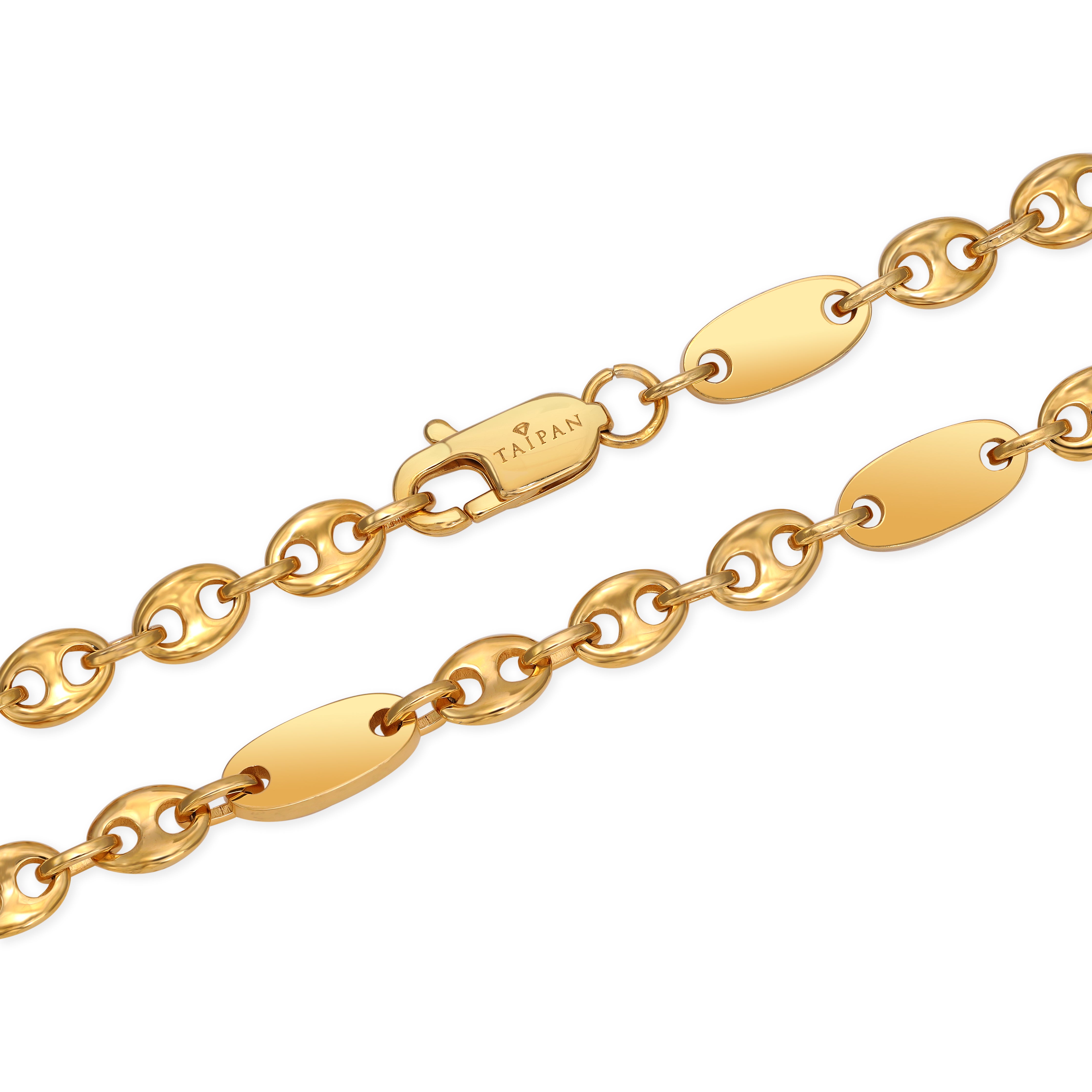 6mm Plattenkette + Bohnenkette aus Edelstahl 18K Vergoldet - Taipan Schmuck