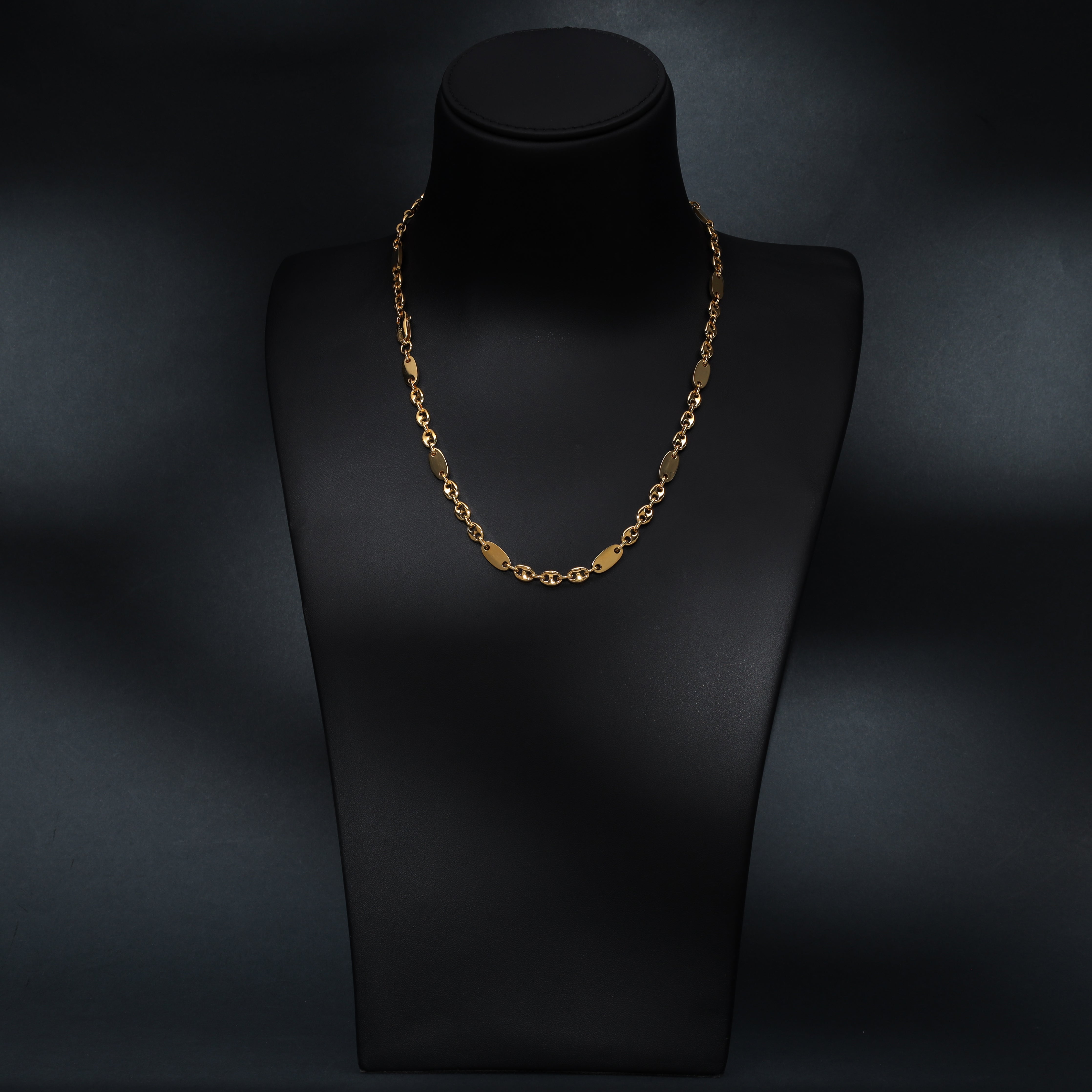 6mm Plattenkette + Bohnenkette aus Edelstahl 18K Vergoldet - Taipan Schmuck