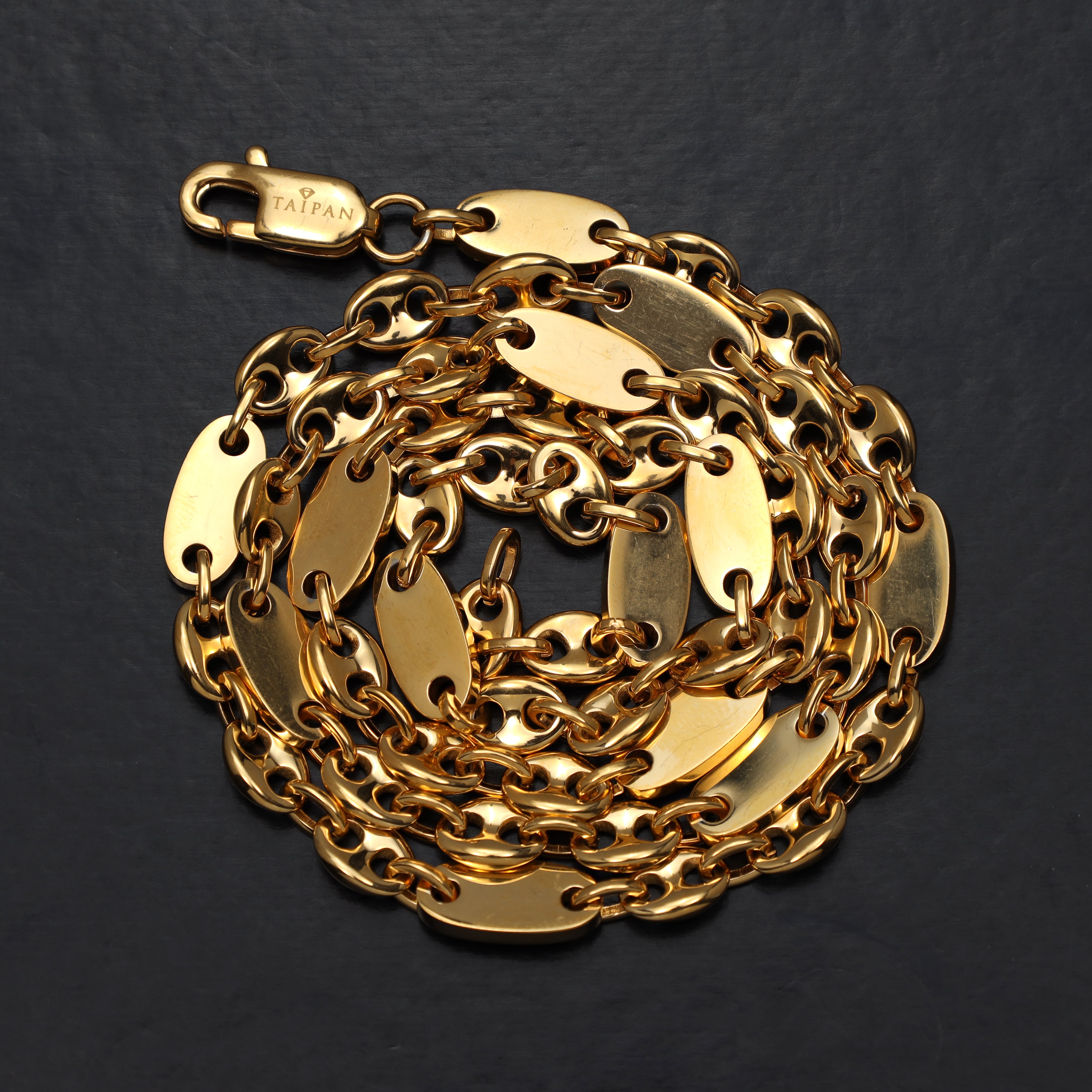 6mm Plattenkette + Bohnenkette aus Edelstahl 18K Vergoldet - Taipan Schmuck