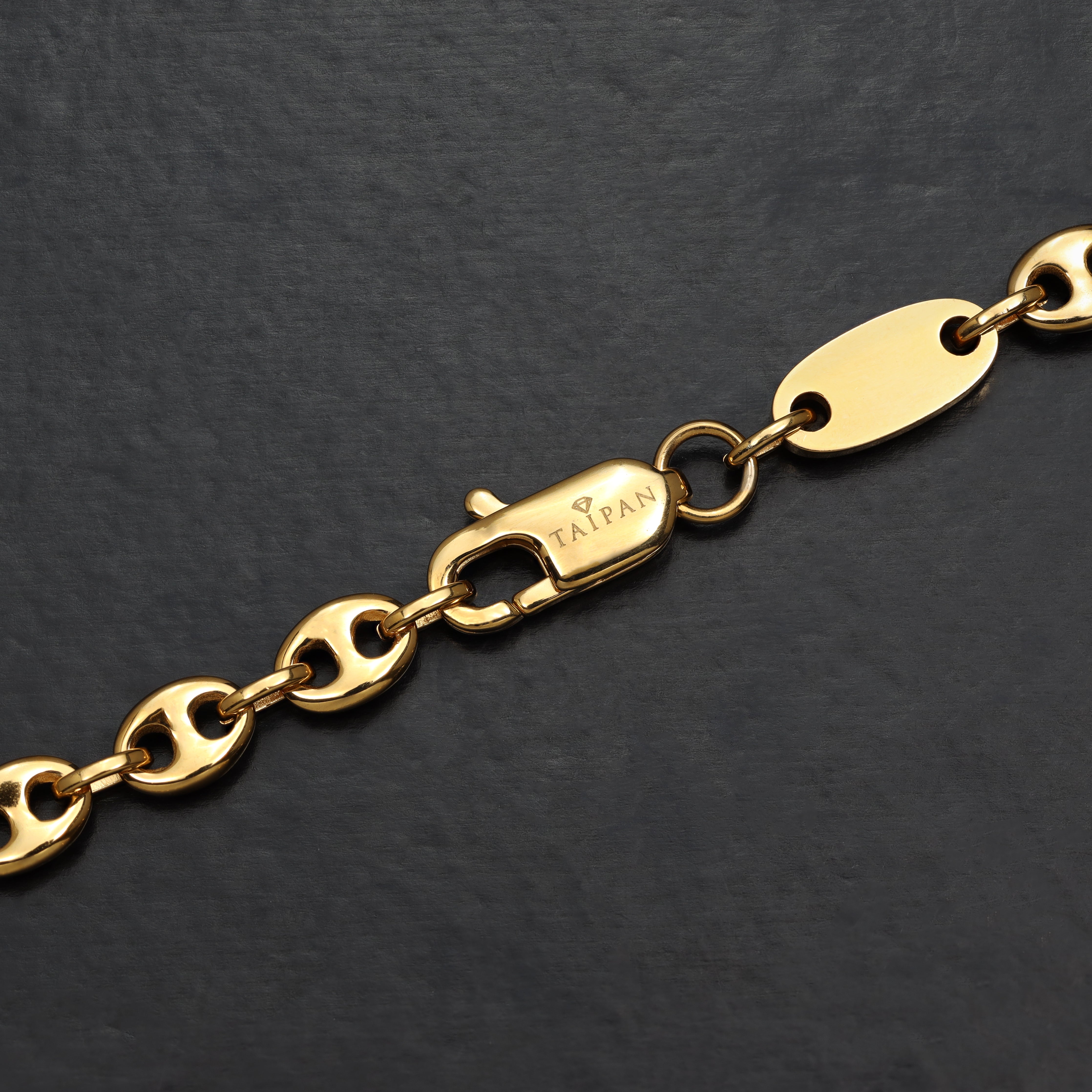 6mm Plattenkette + Bohnenkette aus Edelstahl 18K Vergoldet - Taipan Schmuck