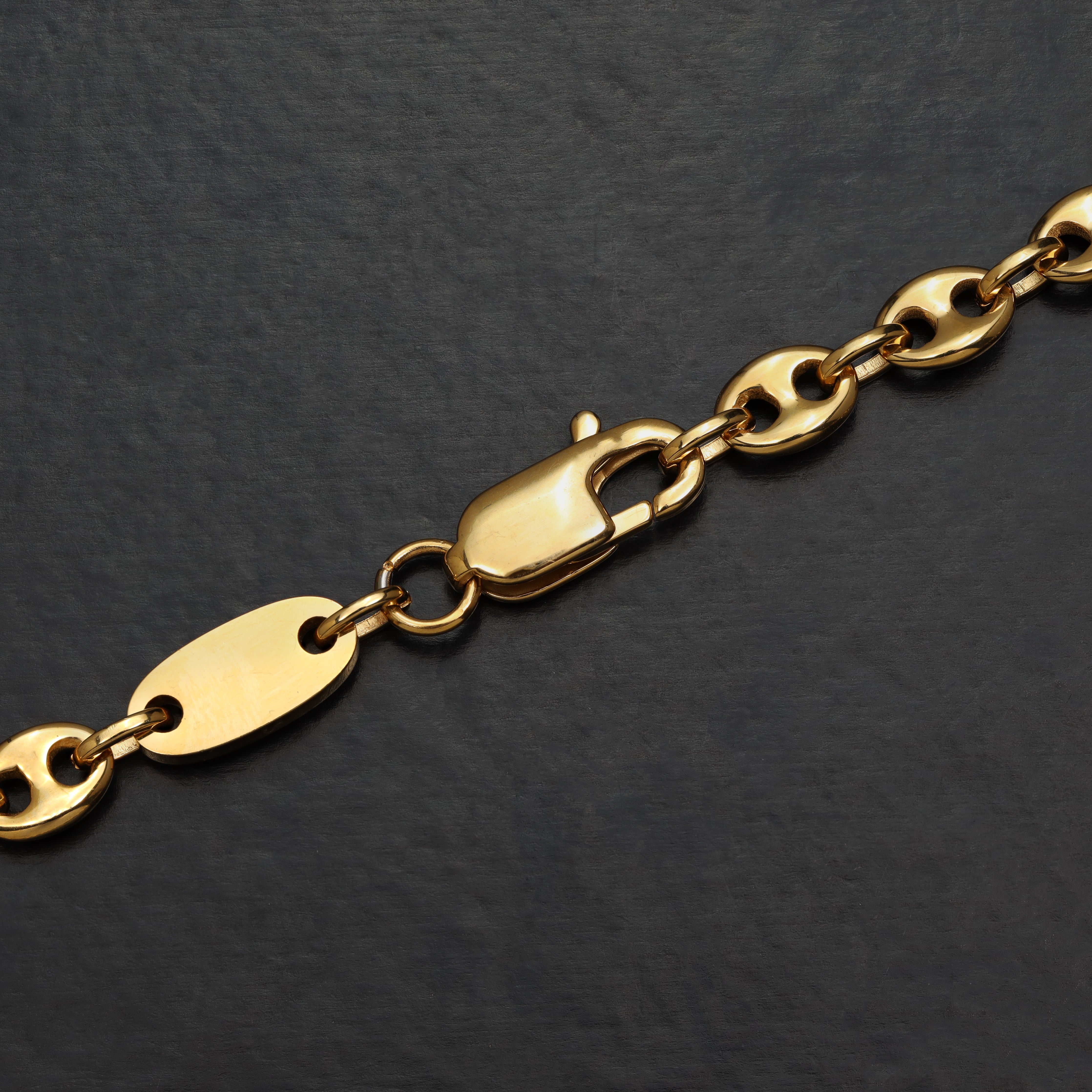 6mm Plattenkette + Bohnenkette aus Edelstahl 18K Vergoldet - Taipan Schmuck