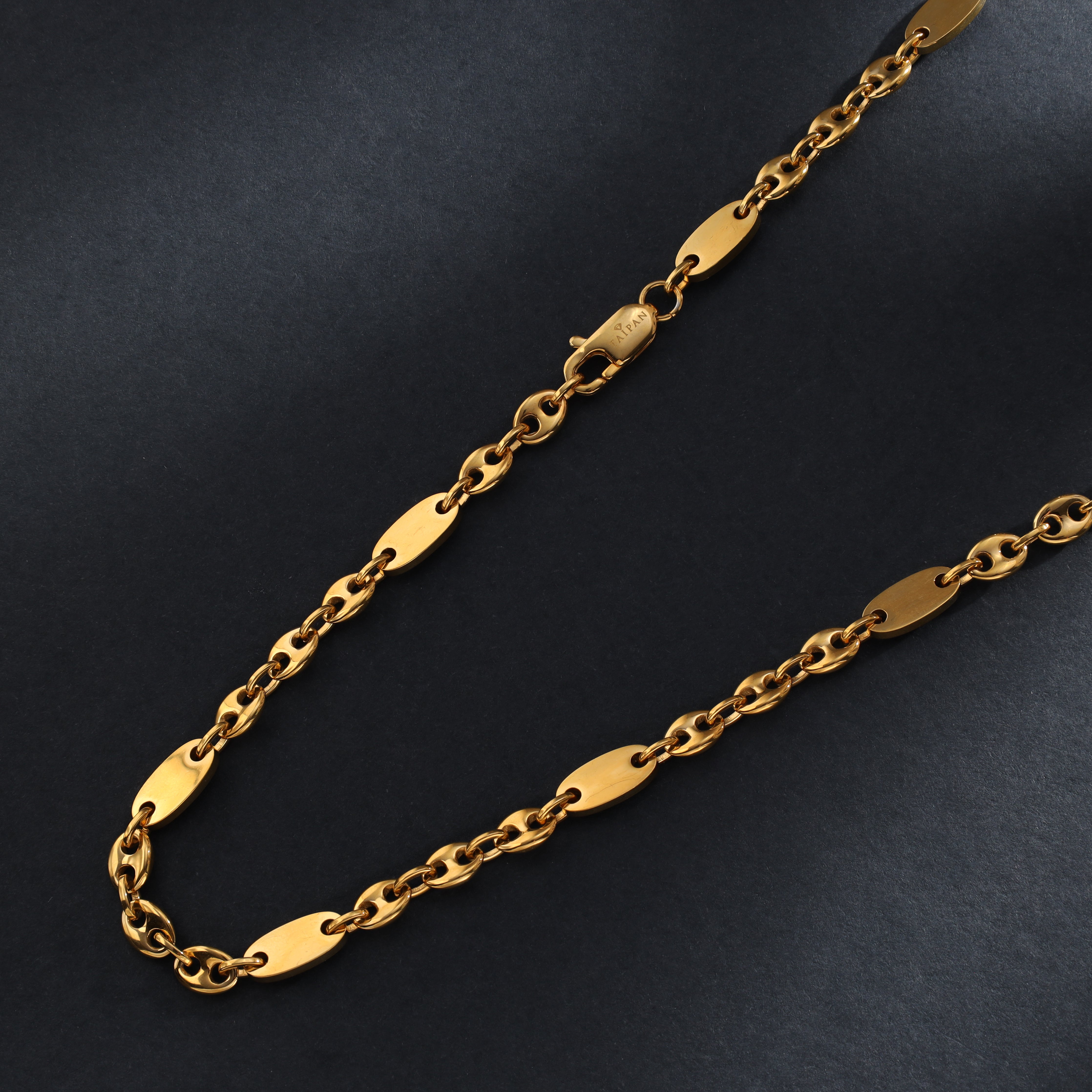 6mm Plattenkette + Bohnenkette aus Edelstahl 18K Vergoldet - Taipan Schmuck