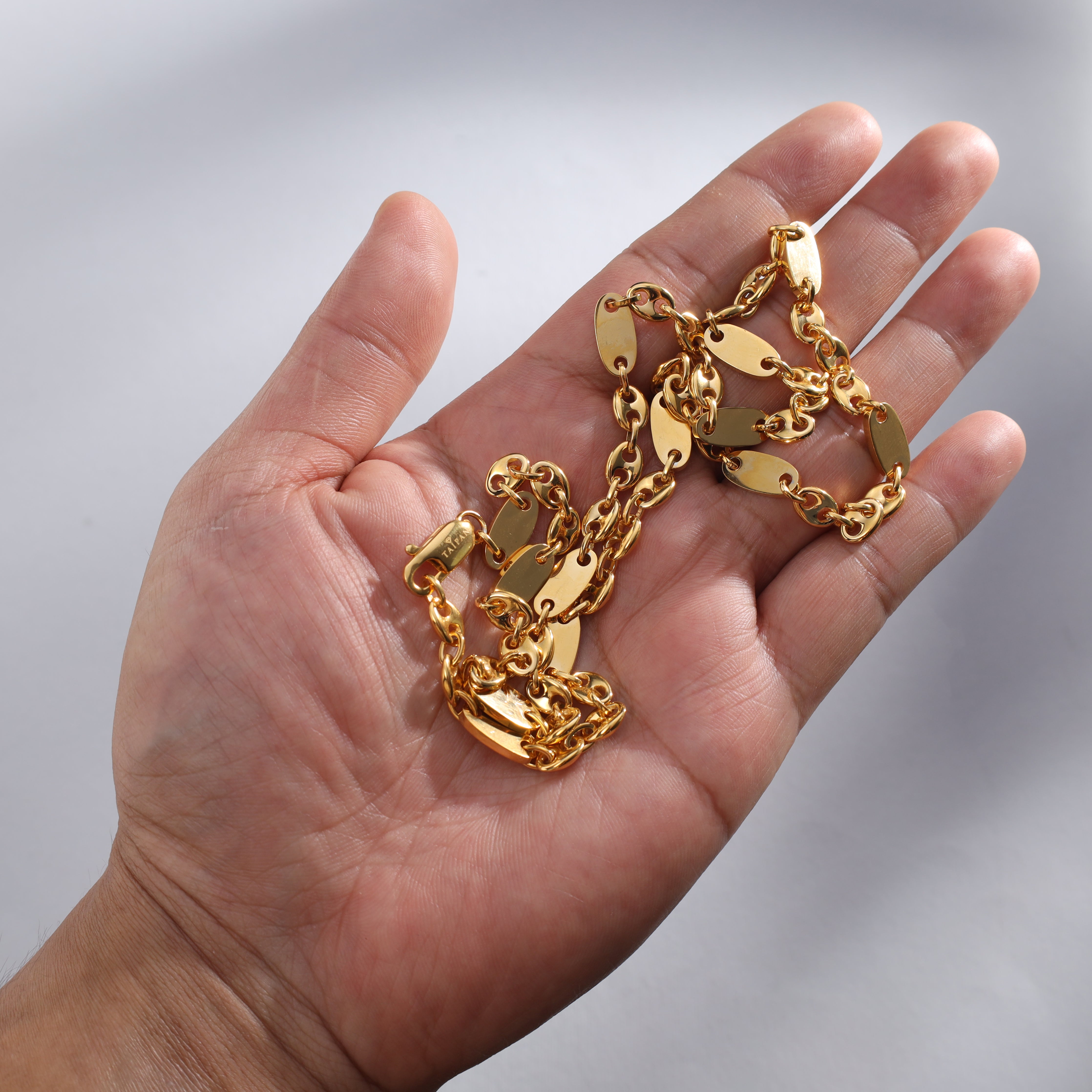6mm Plattenkette + Bohnenkette aus Edelstahl 18K Vergoldet - Taipan Schmuck