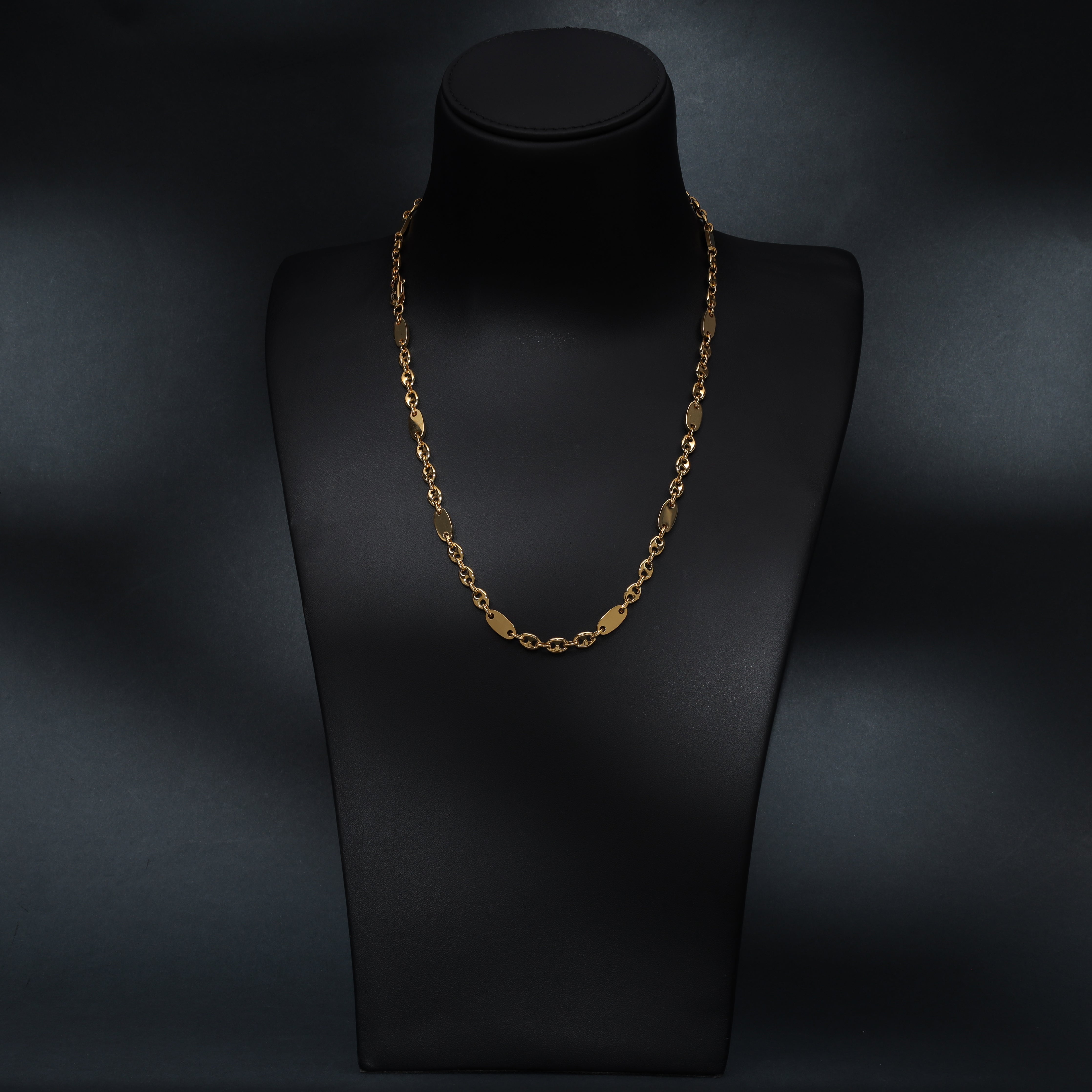 6mm Plattenkette + Bohnenkette aus Edelstahl 18K Vergoldet - Taipan Schmuck