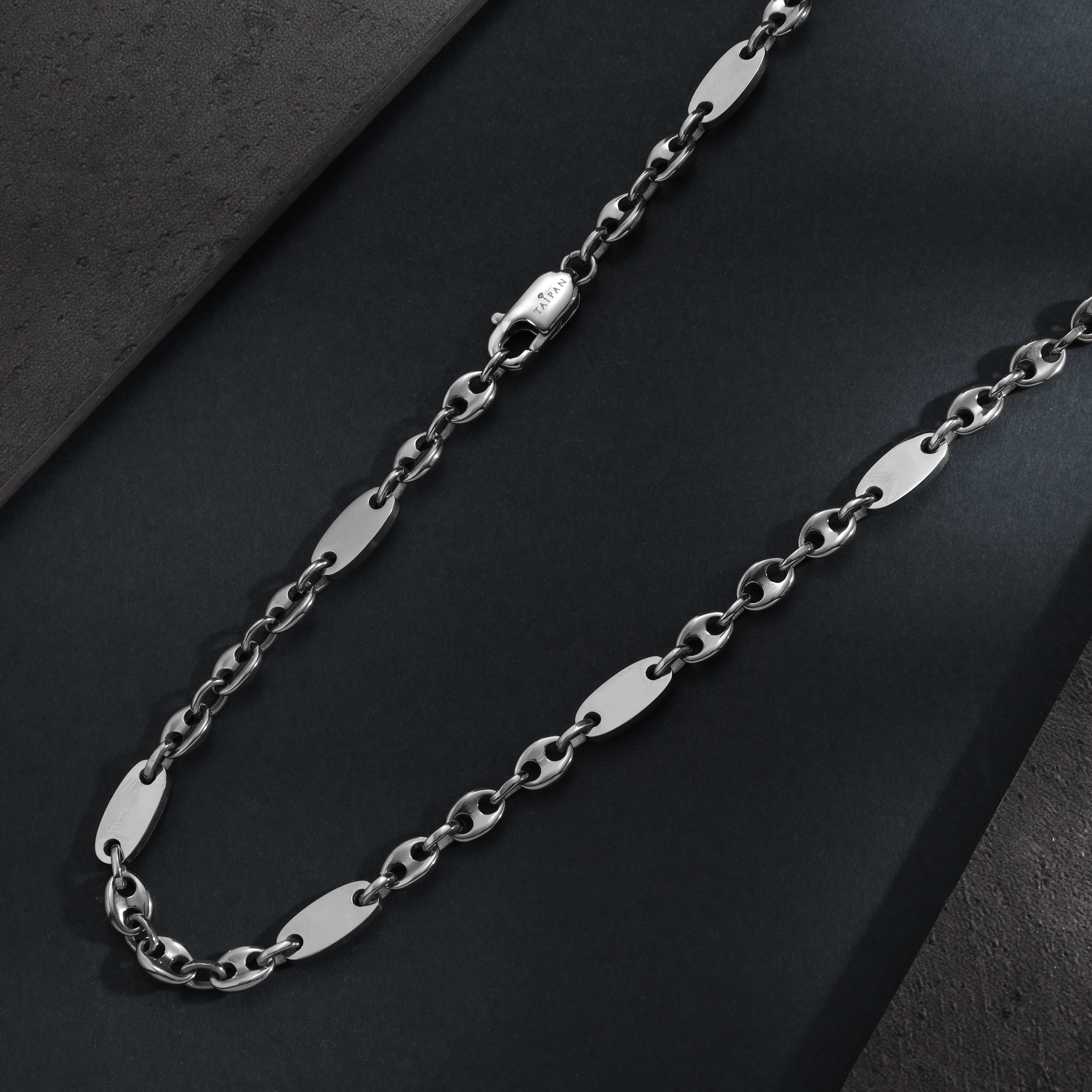 Plattenkette + Bohnenkette 6mm breit aus Edelstahl - Taipan Schmuck