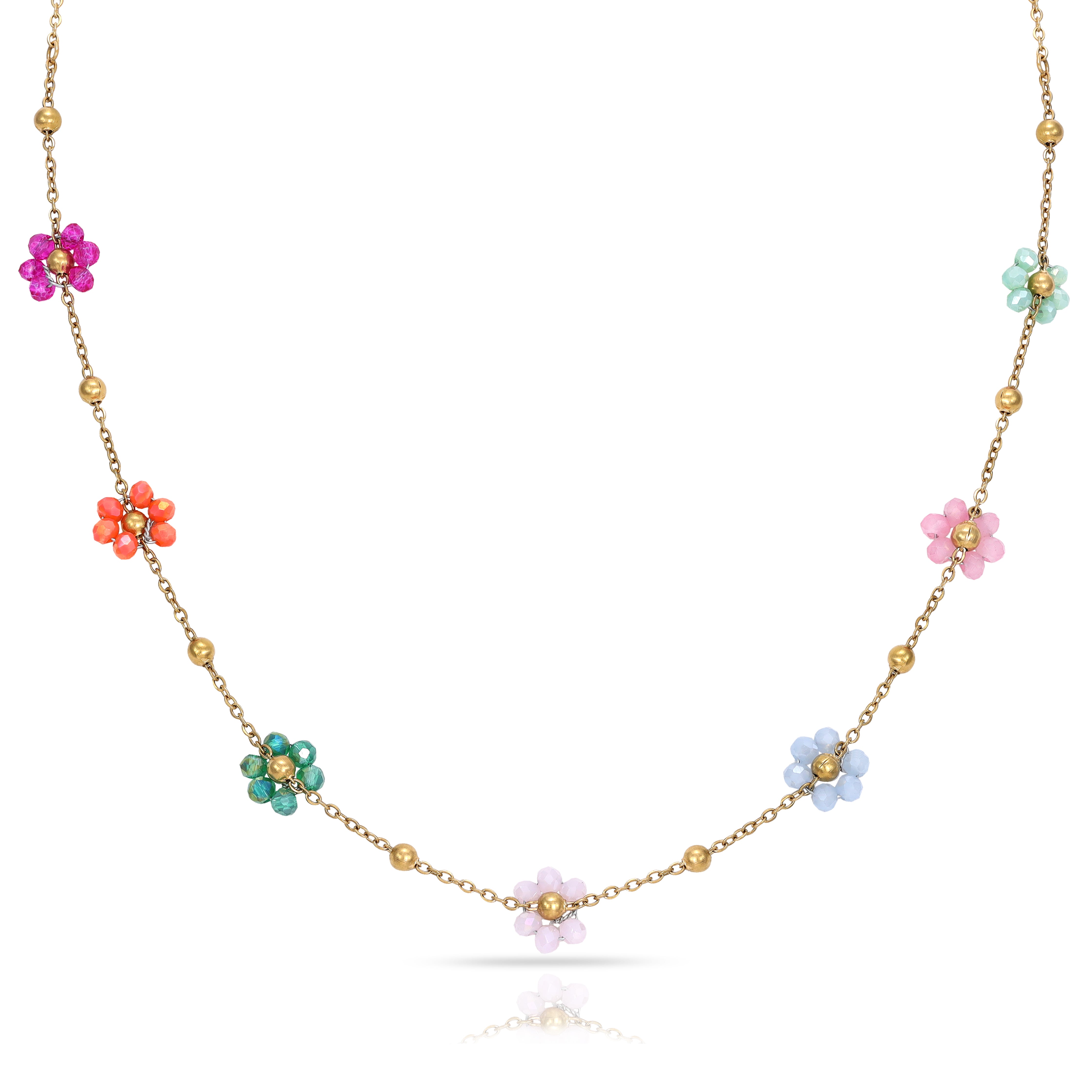 Damen Ankerkette mit Blumen aus Edelstahl 18K Vergoldet - Taipan Schmuck