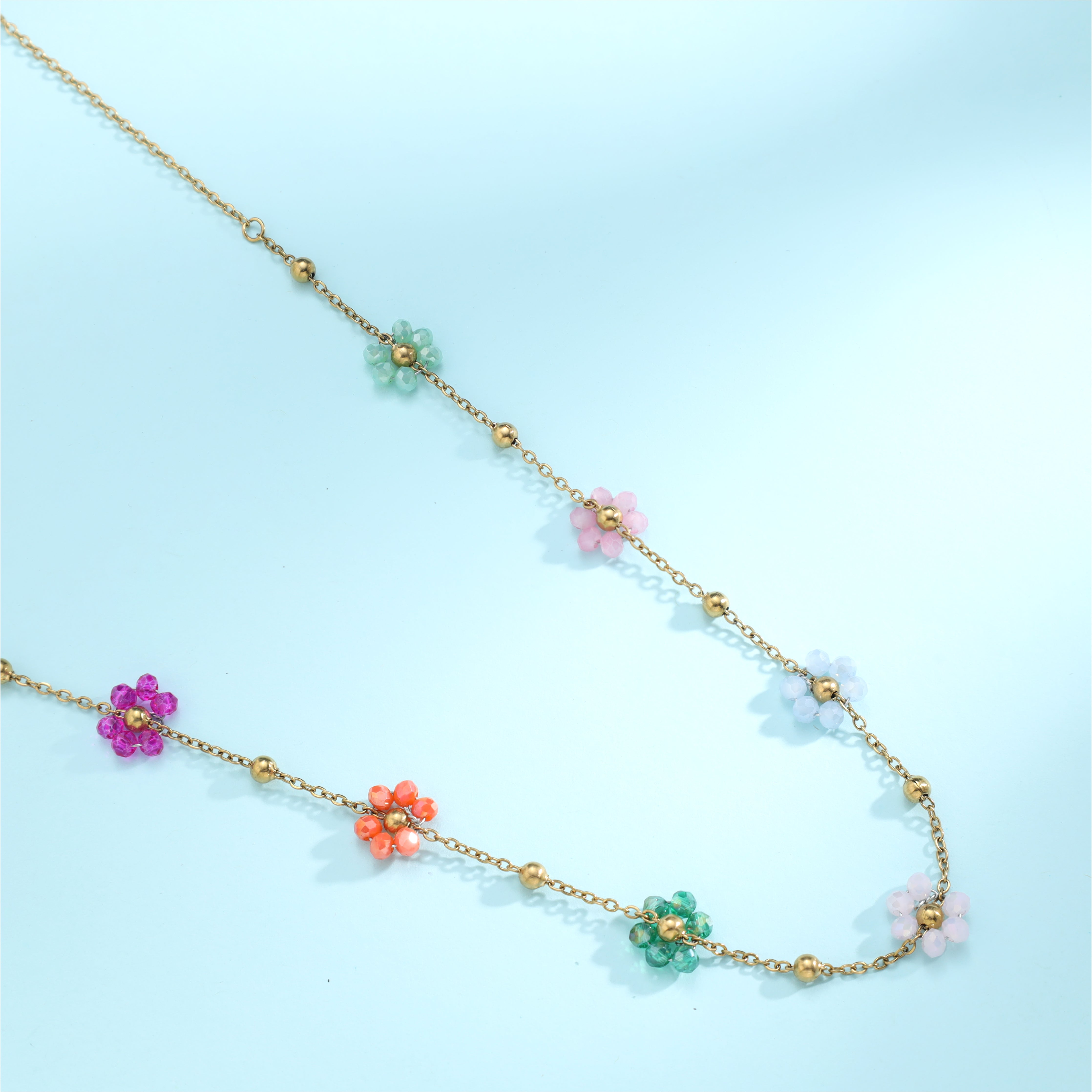 Damen Ankerkette mit Blumen aus Edelstahl 18K Vergoldet - Taipan Schmuck