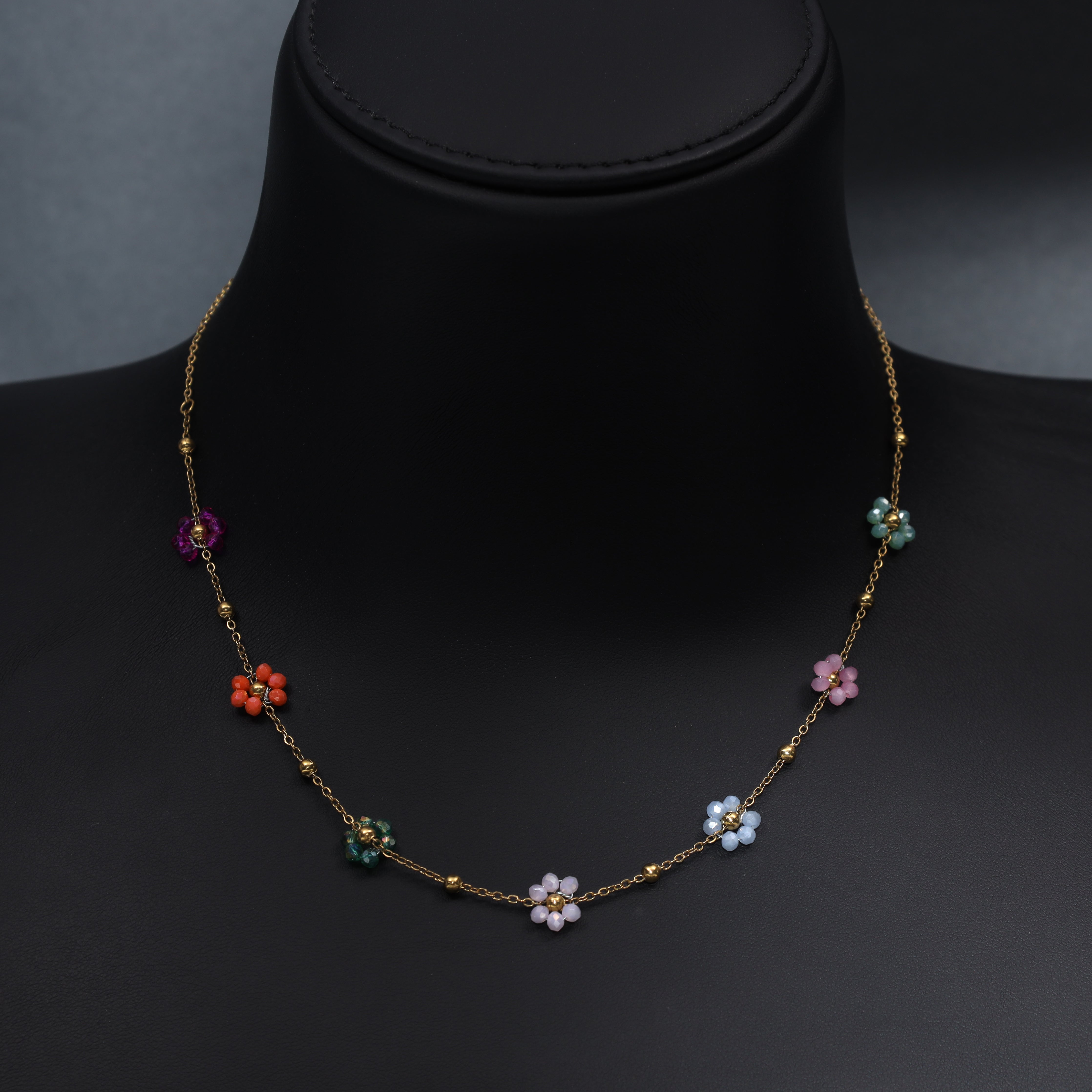 Damen Ankerkette mit Blumen aus Edelstahl 18K Vergoldet - Taipan Schmuck