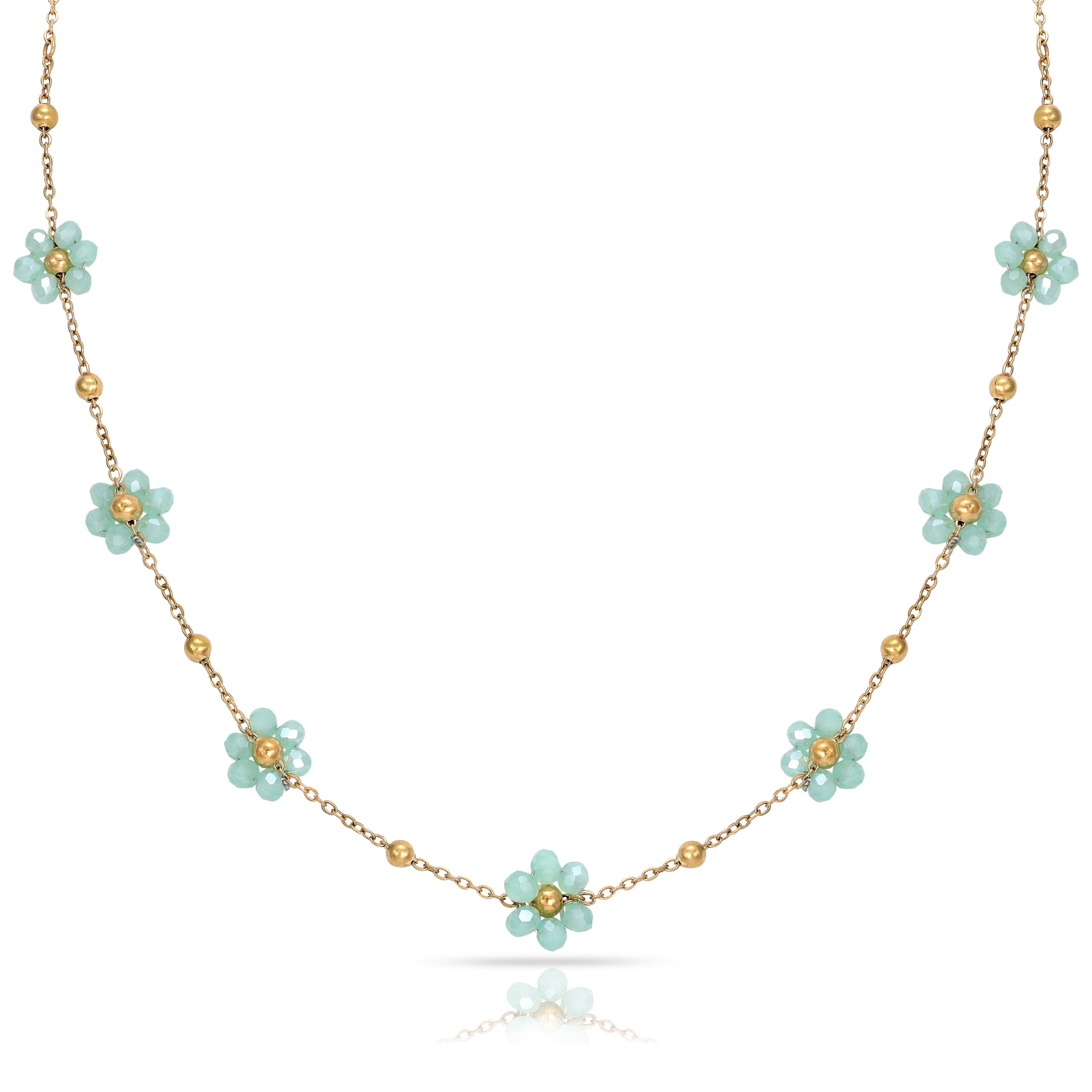 Damen Ankerkette mit grünen Blumen aus Edelstahl 18K Vergoldet - Taipan Schmuck