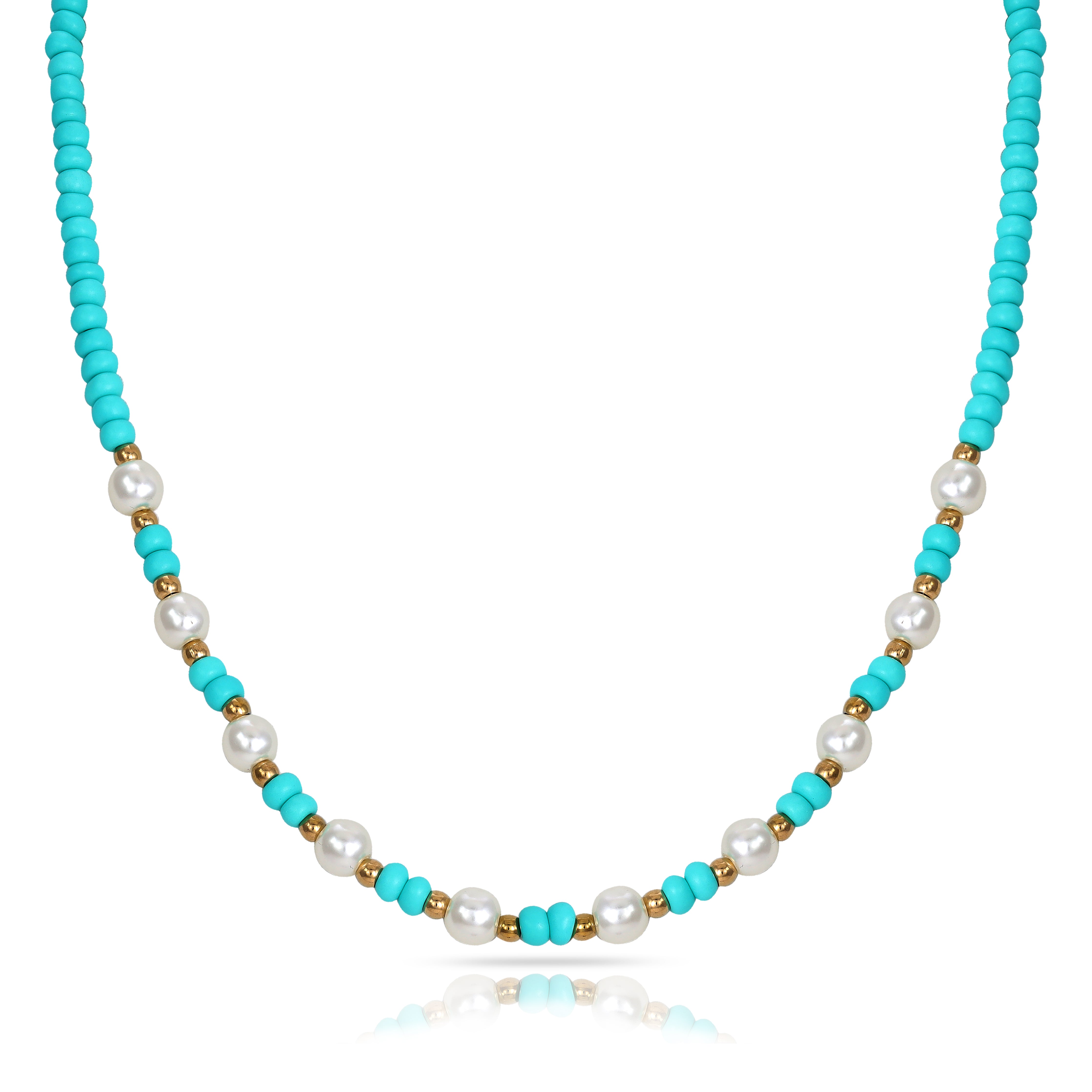 Damen türkise Beads Perlenkette aus Edelstahl 18K Vergoldet - Taipan Schmuck