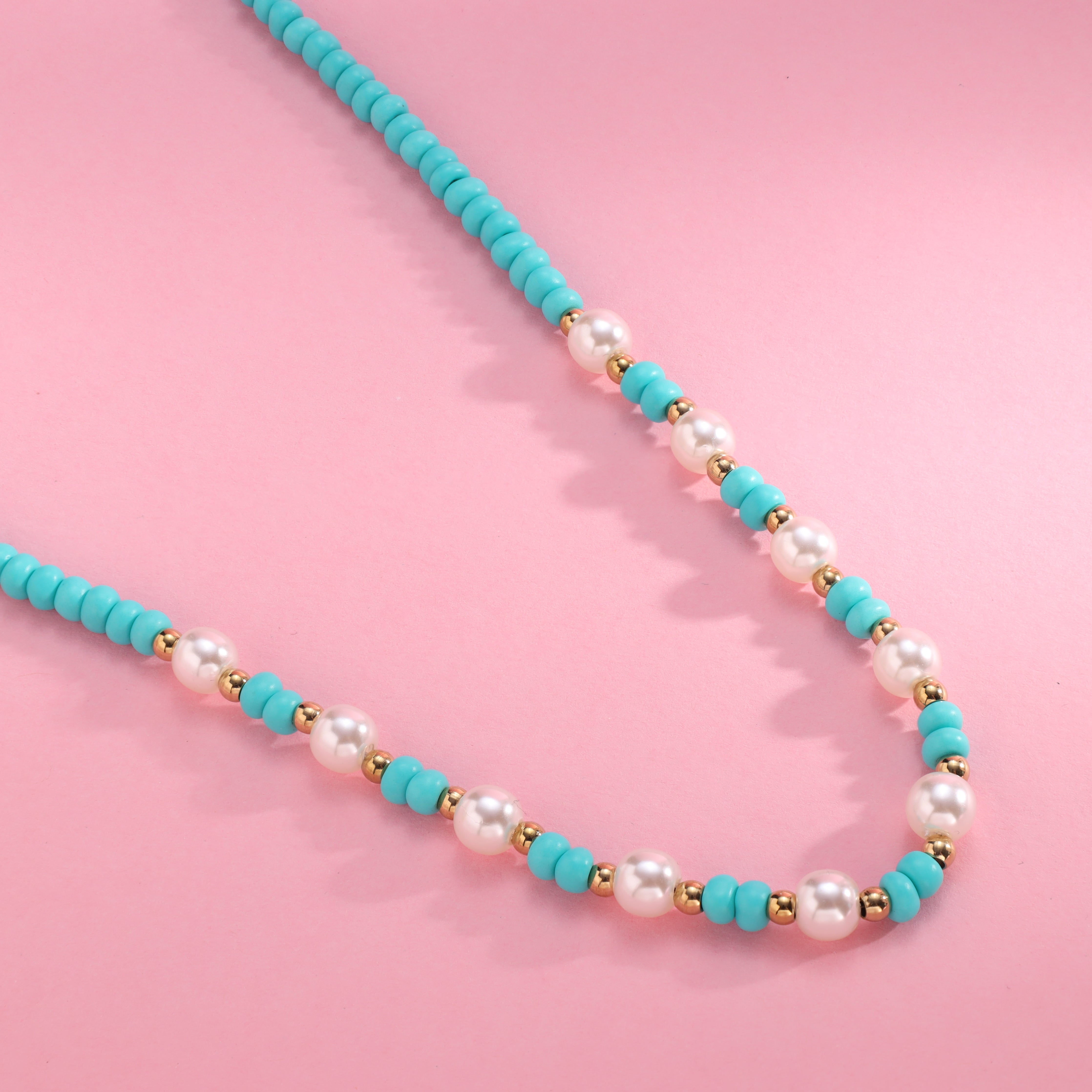 Damen türkise Beads Perlenkette aus Edelstahl 18K Vergoldet - Taipan Schmuck