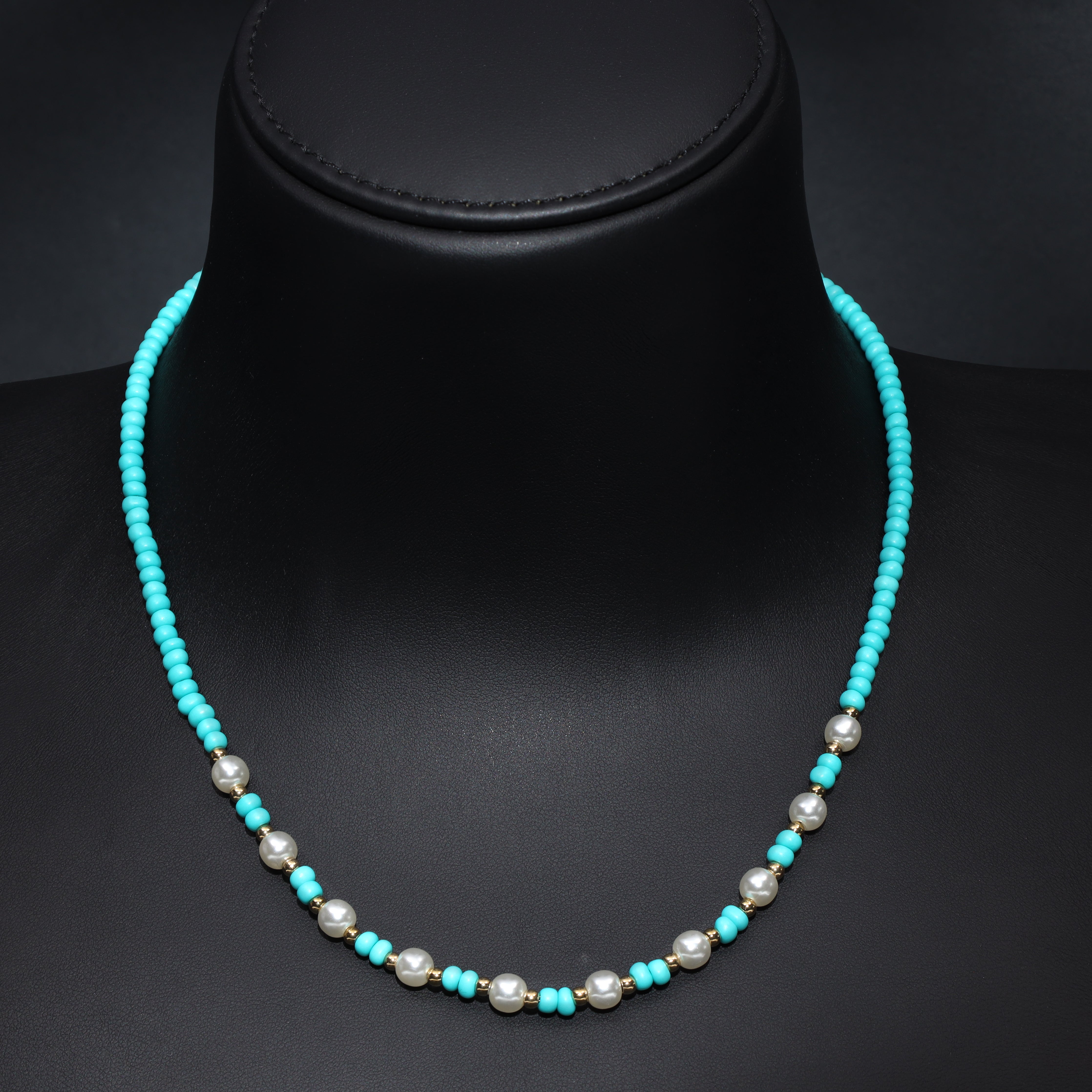 Damen türkise Beads Perlenkette aus Edelstahl 18K Vergoldet - Taipan Schmuck