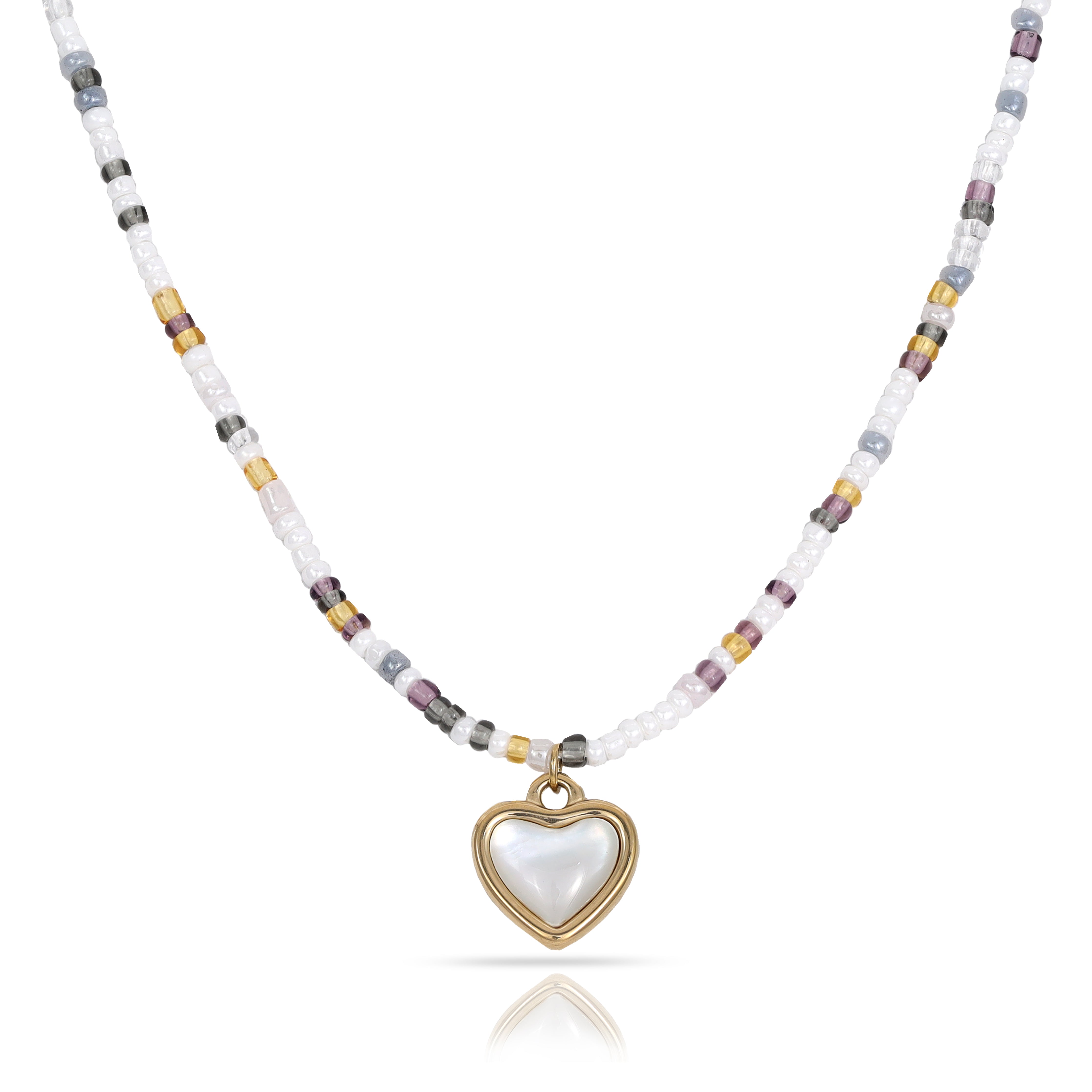 Damen Beads Kette mit Hertz Anhänger aus Edelstahl 18K Vergoldet - Taipan Schmuck