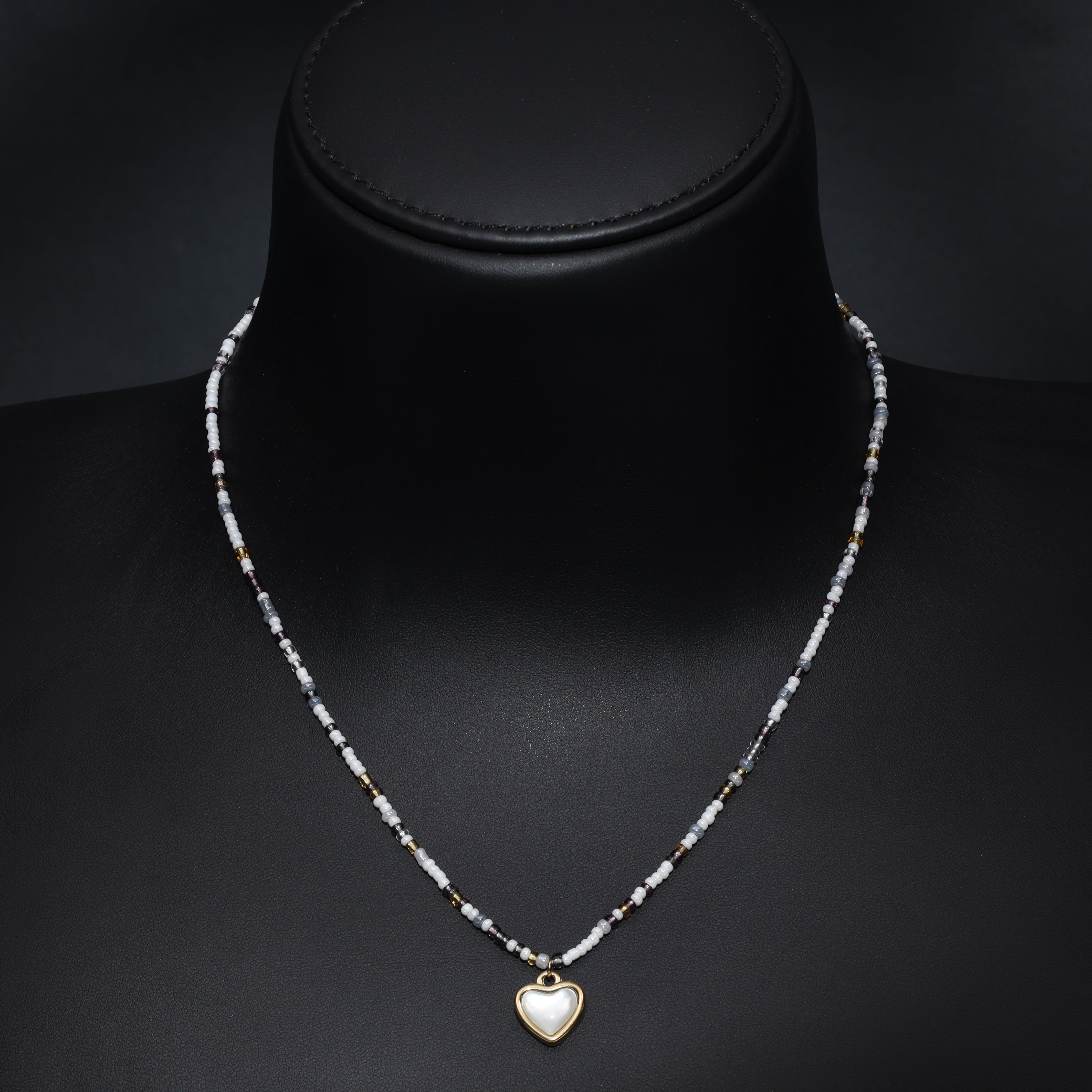 Damen Beads Kette mit Hertz Anhänger aus Edelstahl 18K Vergoldet - Taipan Schmuck