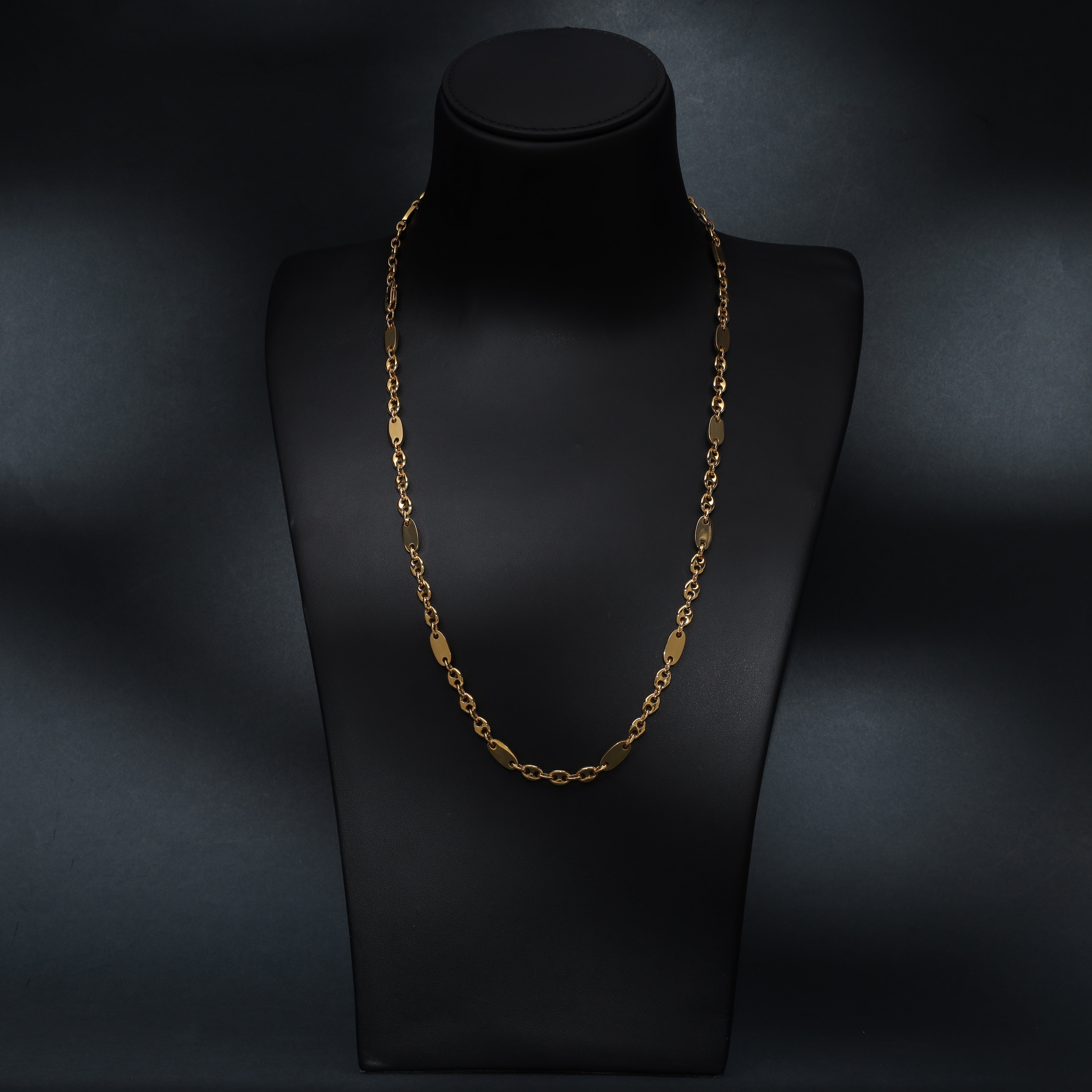 6mm Plattenkette + Bohnenkette aus Edelstahl 18K Vergoldet - Taipan Schmuck