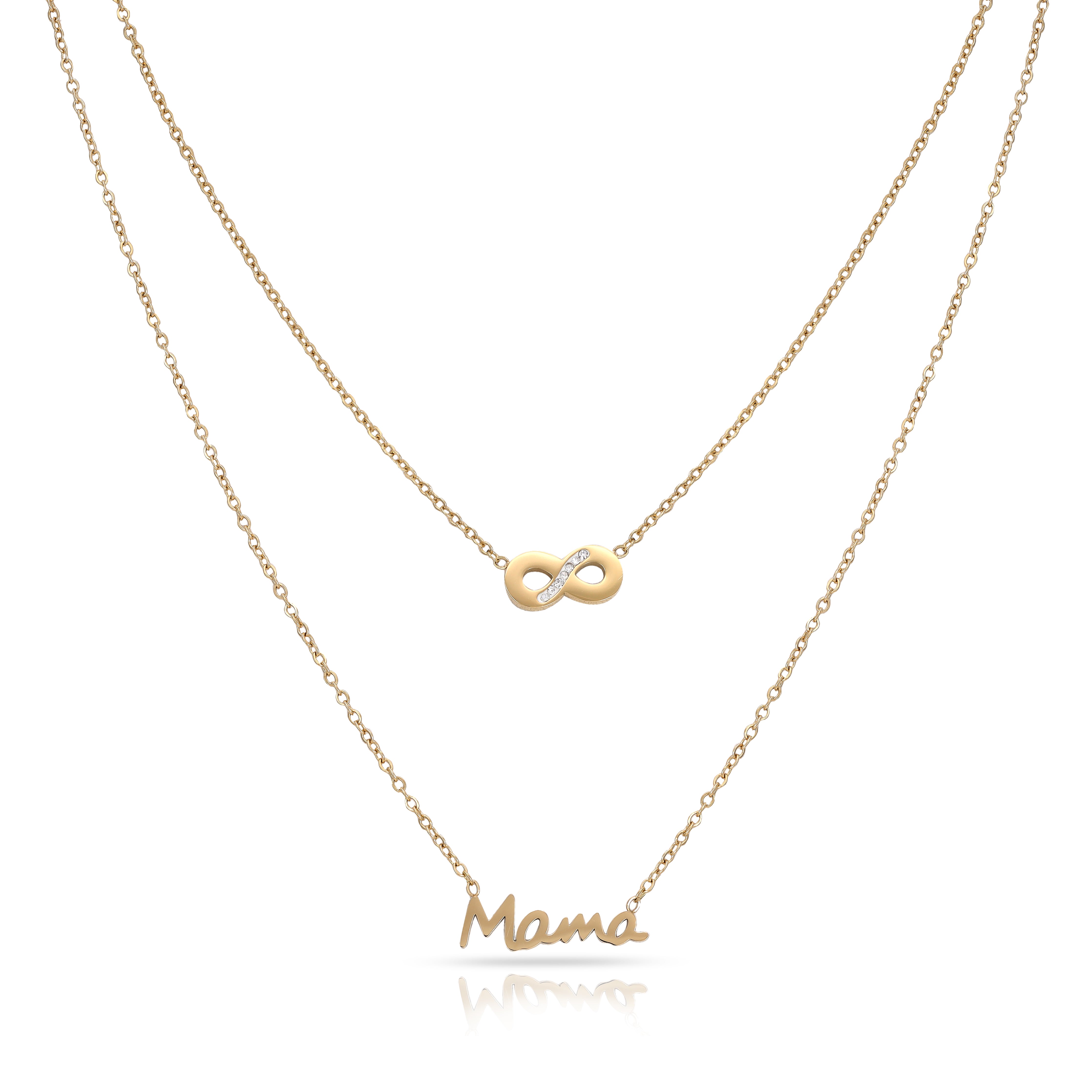 Damenkette mit Infinity Mama Anhänger aus Edelstahl 18K Vergoldet - Taipan Schmuck