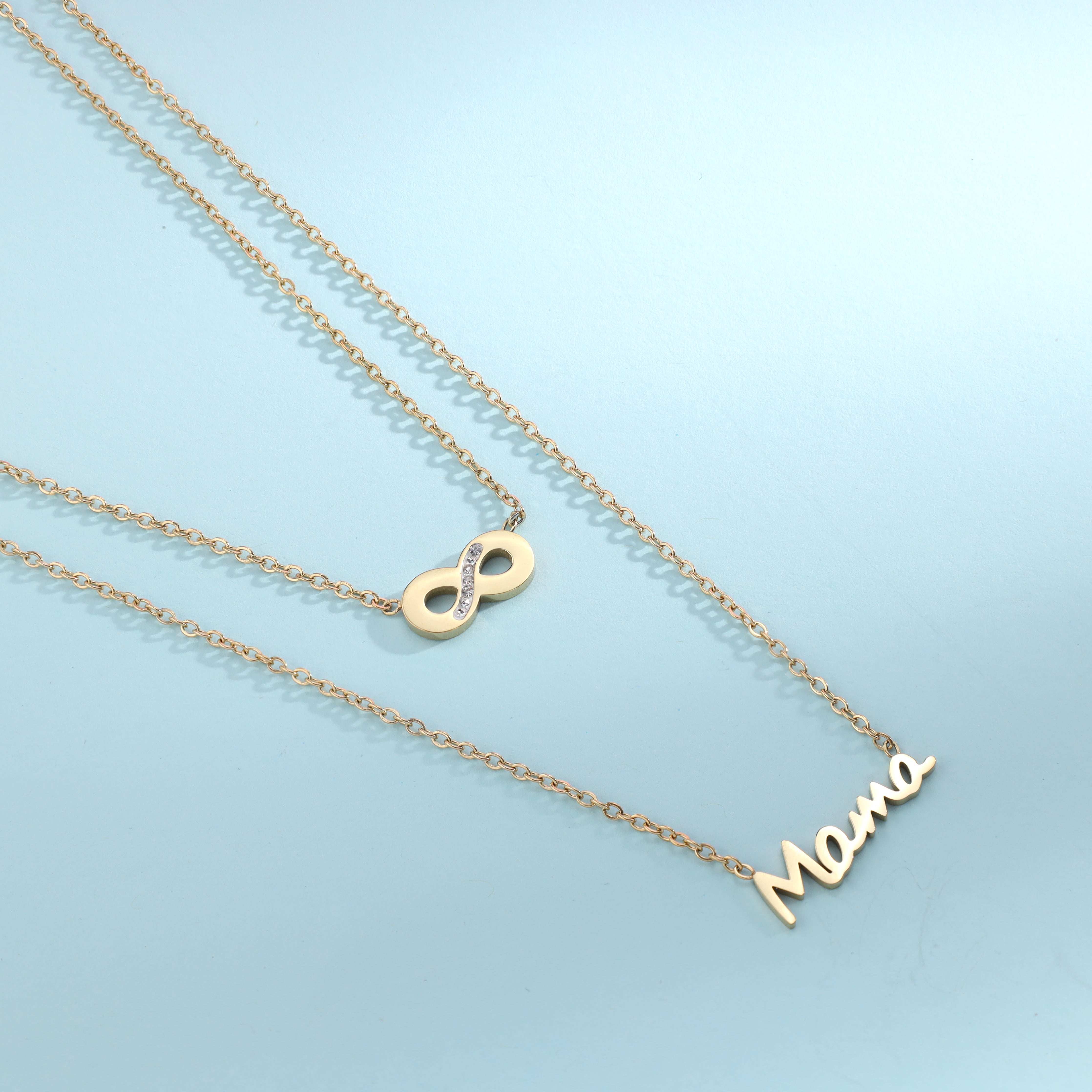 Damenkette mit Infinity Mama Anhänger aus Edelstahl 18K Vergoldet - Taipan Schmuck