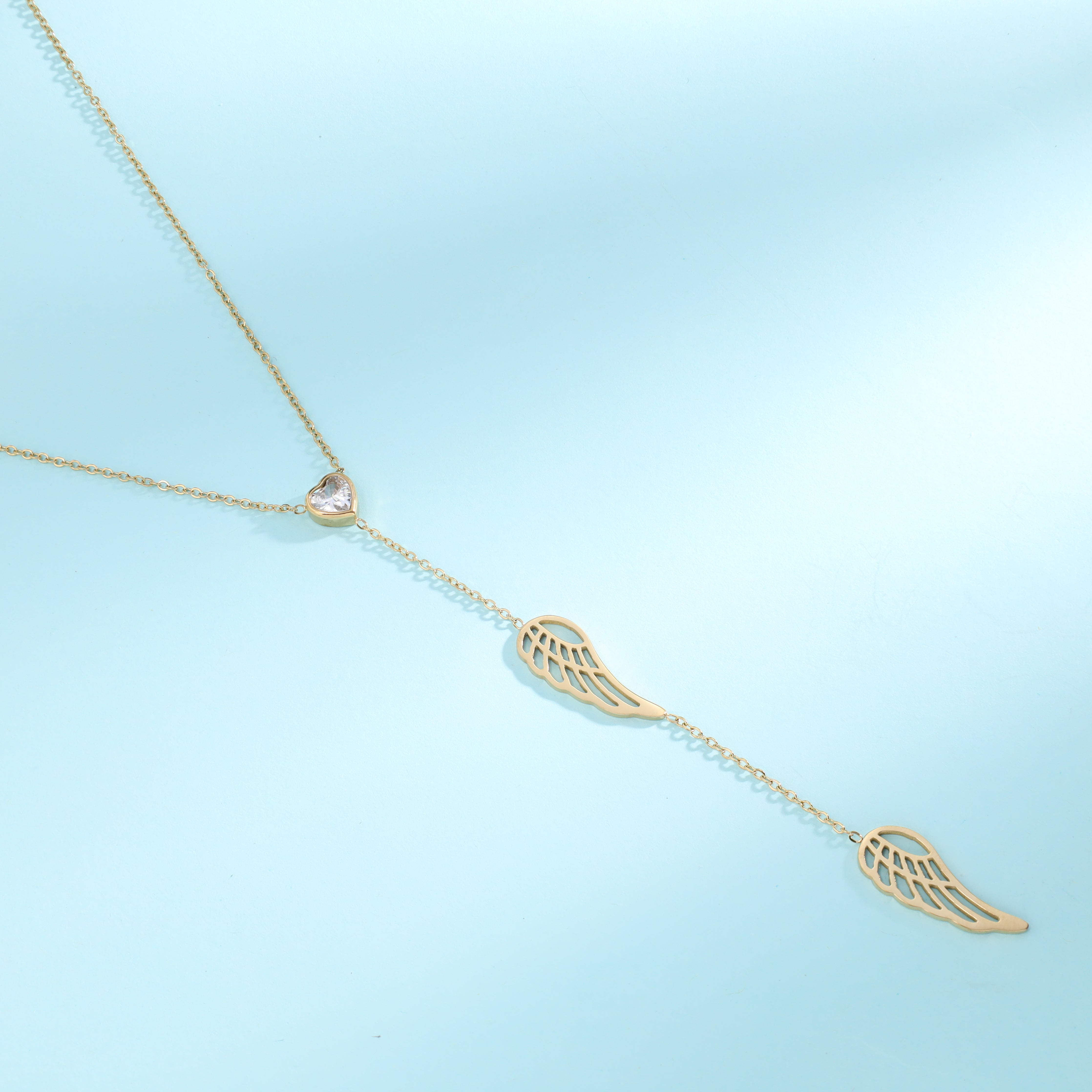Damenkette mit Flügel Anhänger aus Edelstahl 18K vergoldet