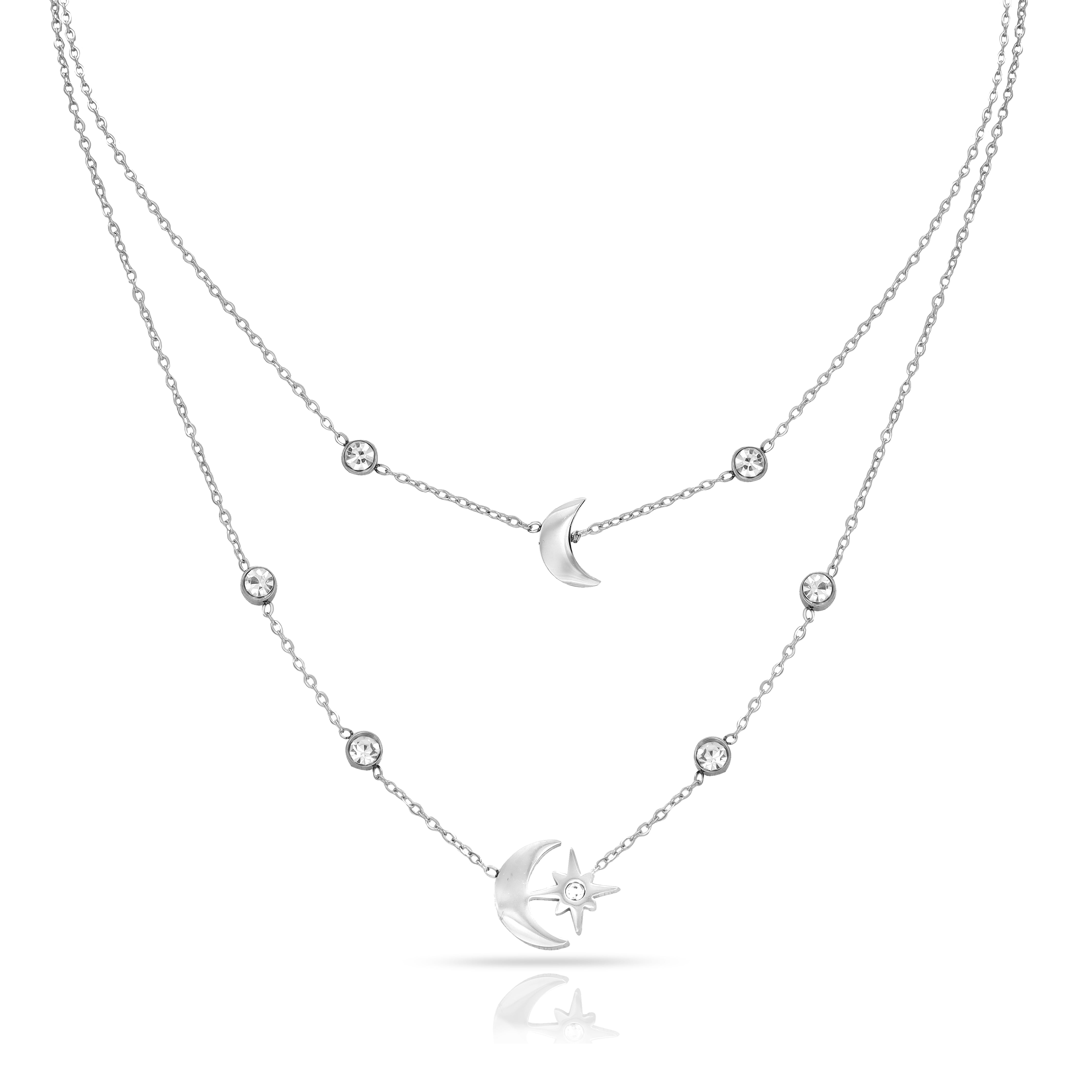 Layering Damenkette mit Mond & Stern Anhänger aus Edelstahl - Taipan Schmuck