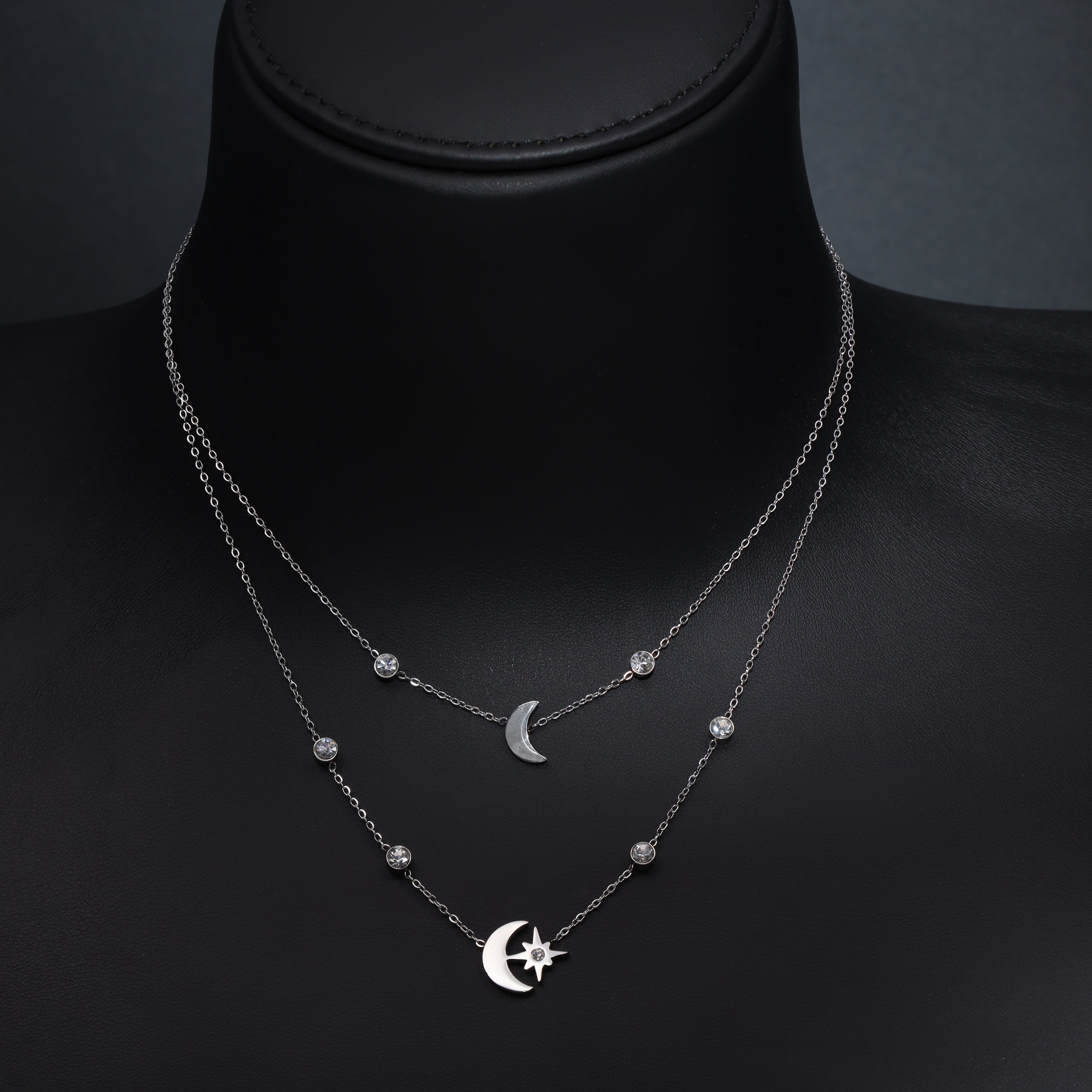Layering Damenkette mit Mond & Stern Anhänger aus Edelstahl - Taipan Schmuck