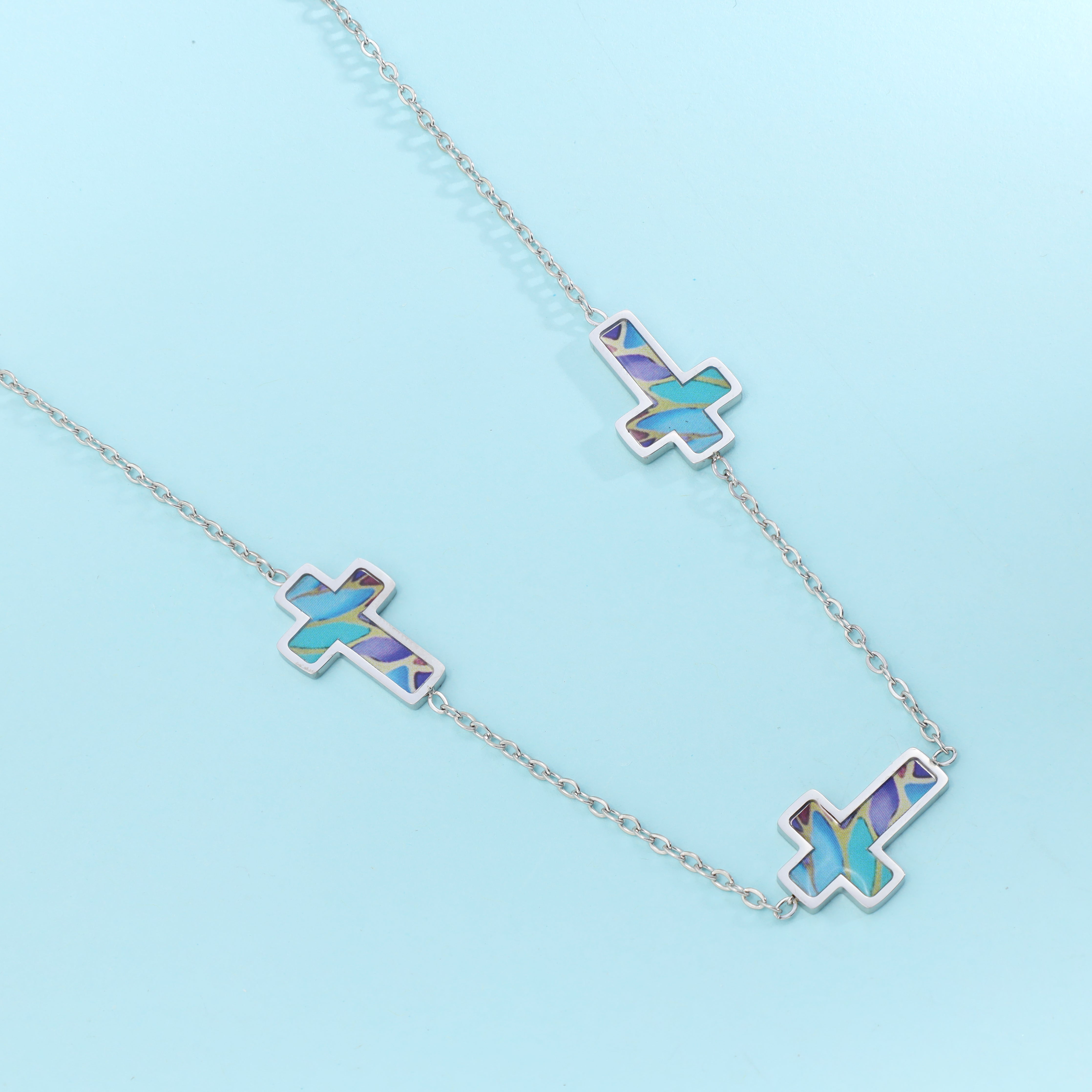 Damen Kette mit 3 Kreuzen aus Edelstahl - Taipan Schmuck