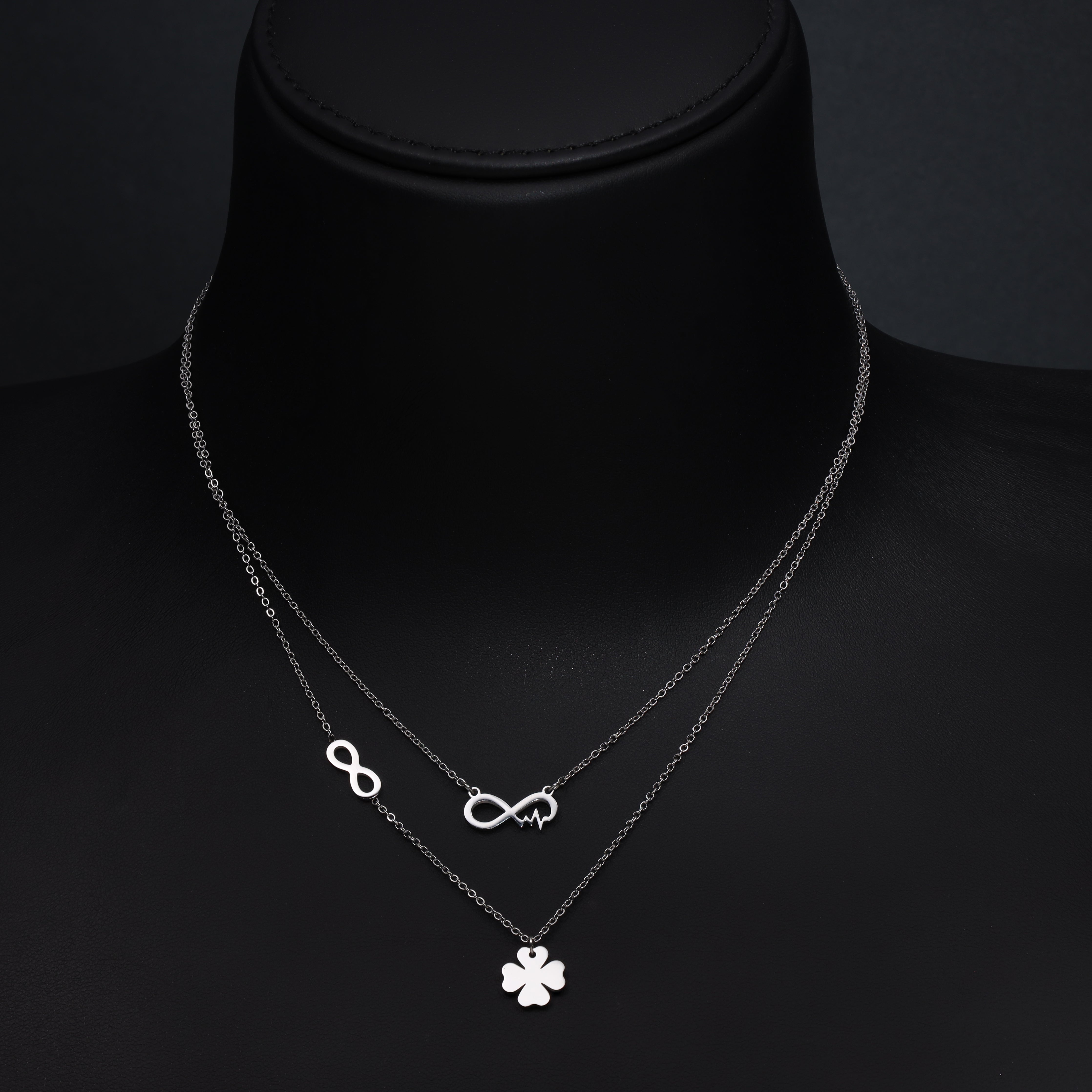 Damen Kette Infinity Herzschlag + Kleeblatt aus Edelstahl - Taipan Schmuck