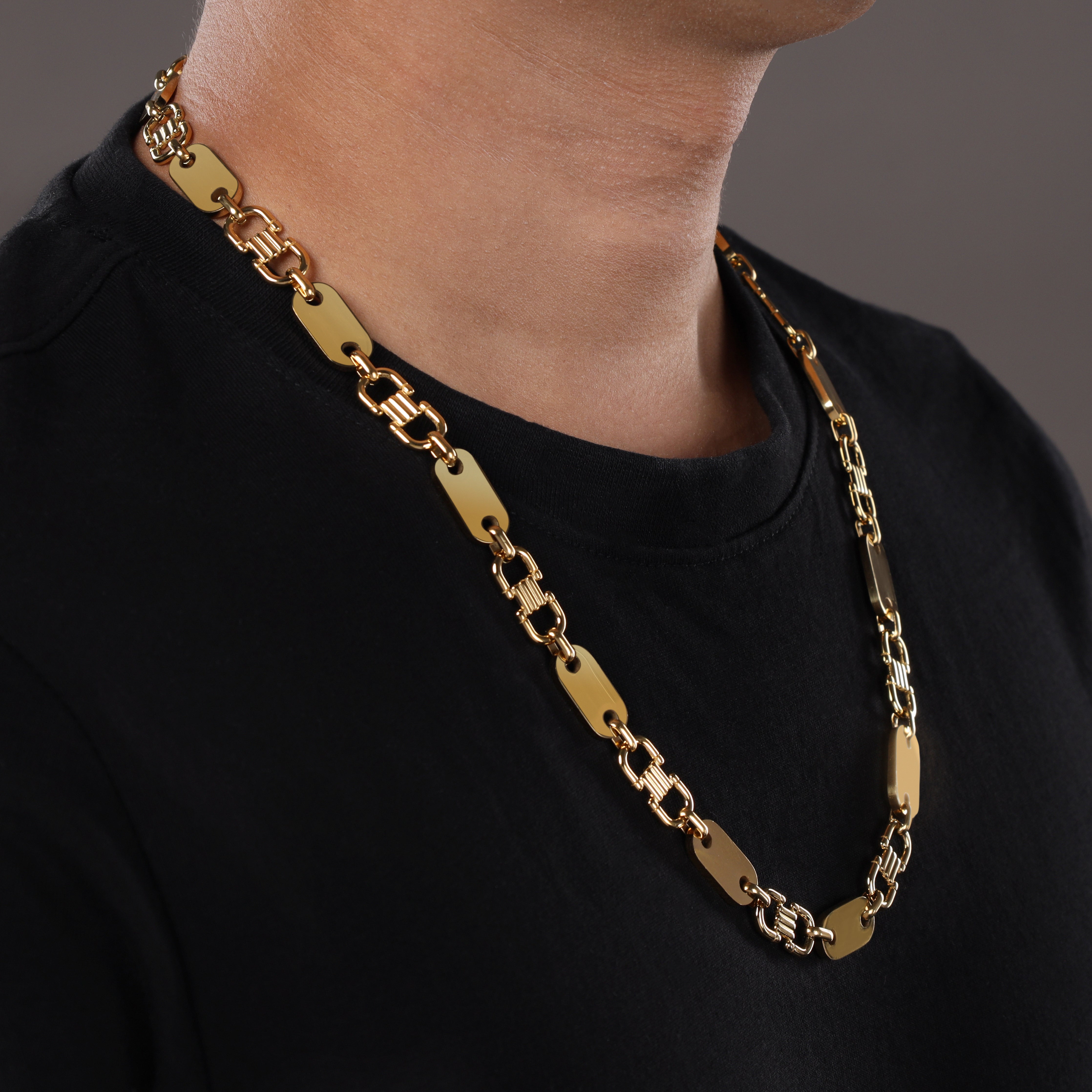 Plattenkette 10mm breite Steigbügelkette aus Edelstahl 18K Vergoldet - Taipan Schmuck