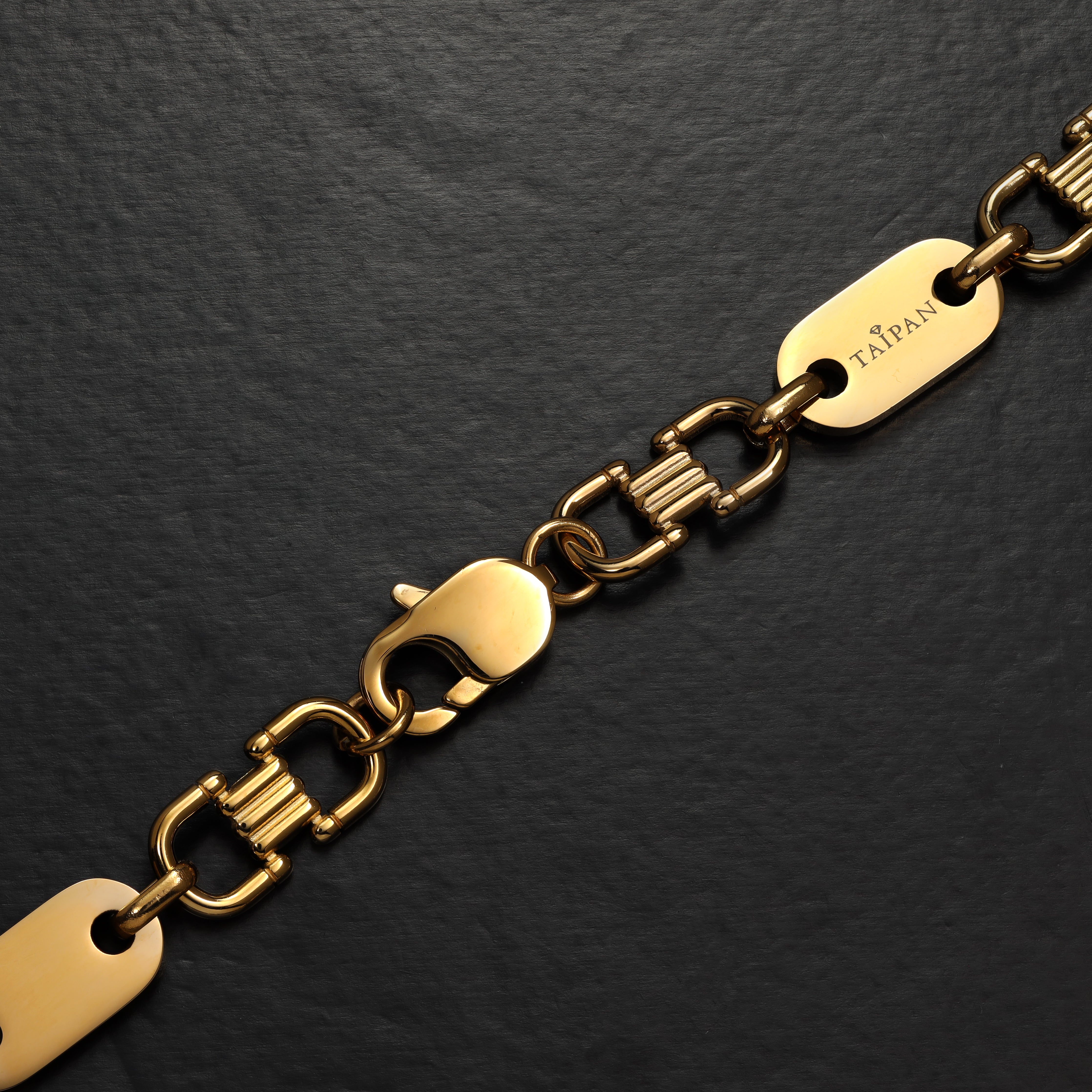 Plattenkette 10mm breite Steigbügelkette aus Edelstahl 18K Vergoldet - Taipan Schmuck