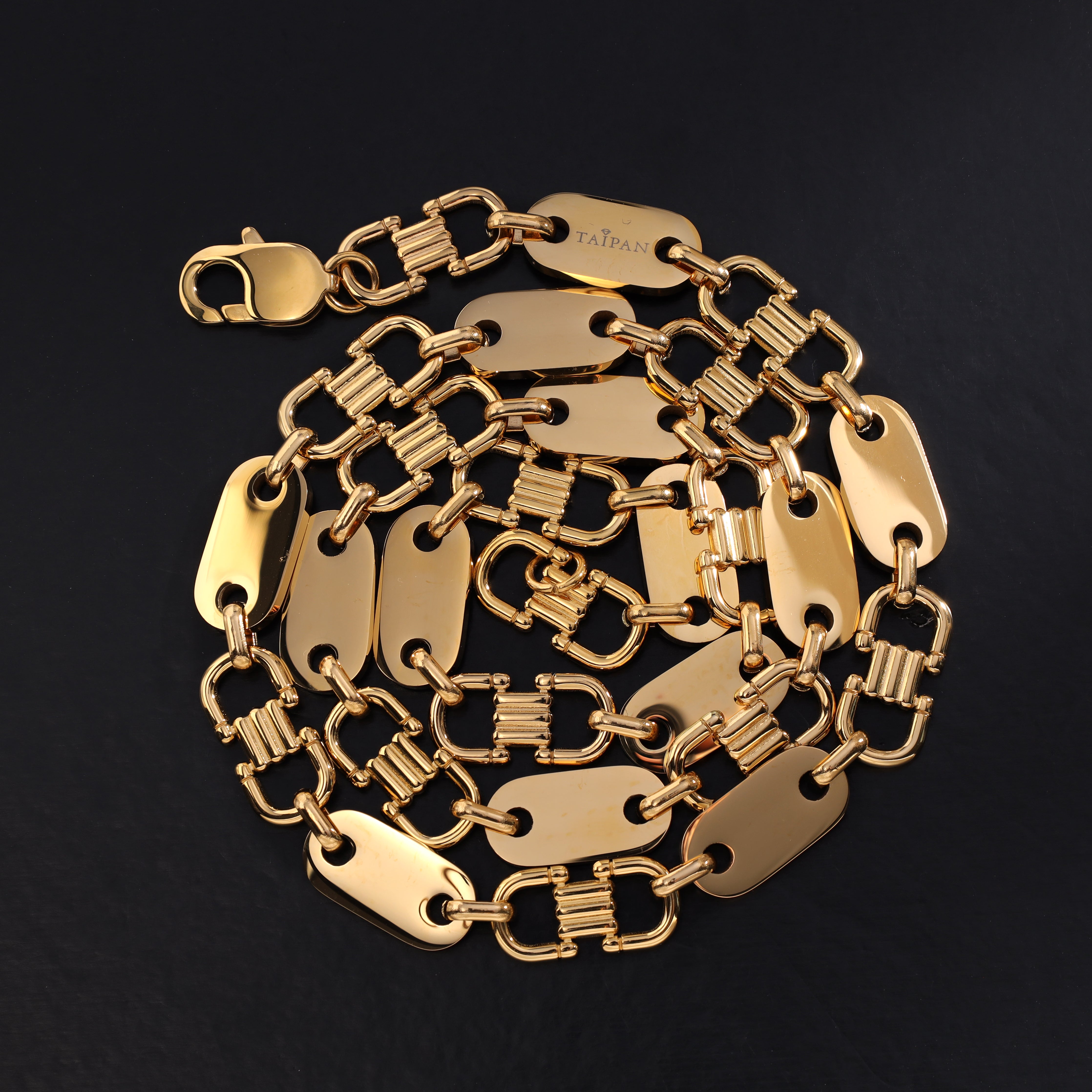 Plattenkette 10mm breite Steigbügelkette aus Edelstahl 18K Vergoldet - Taipan Schmuck