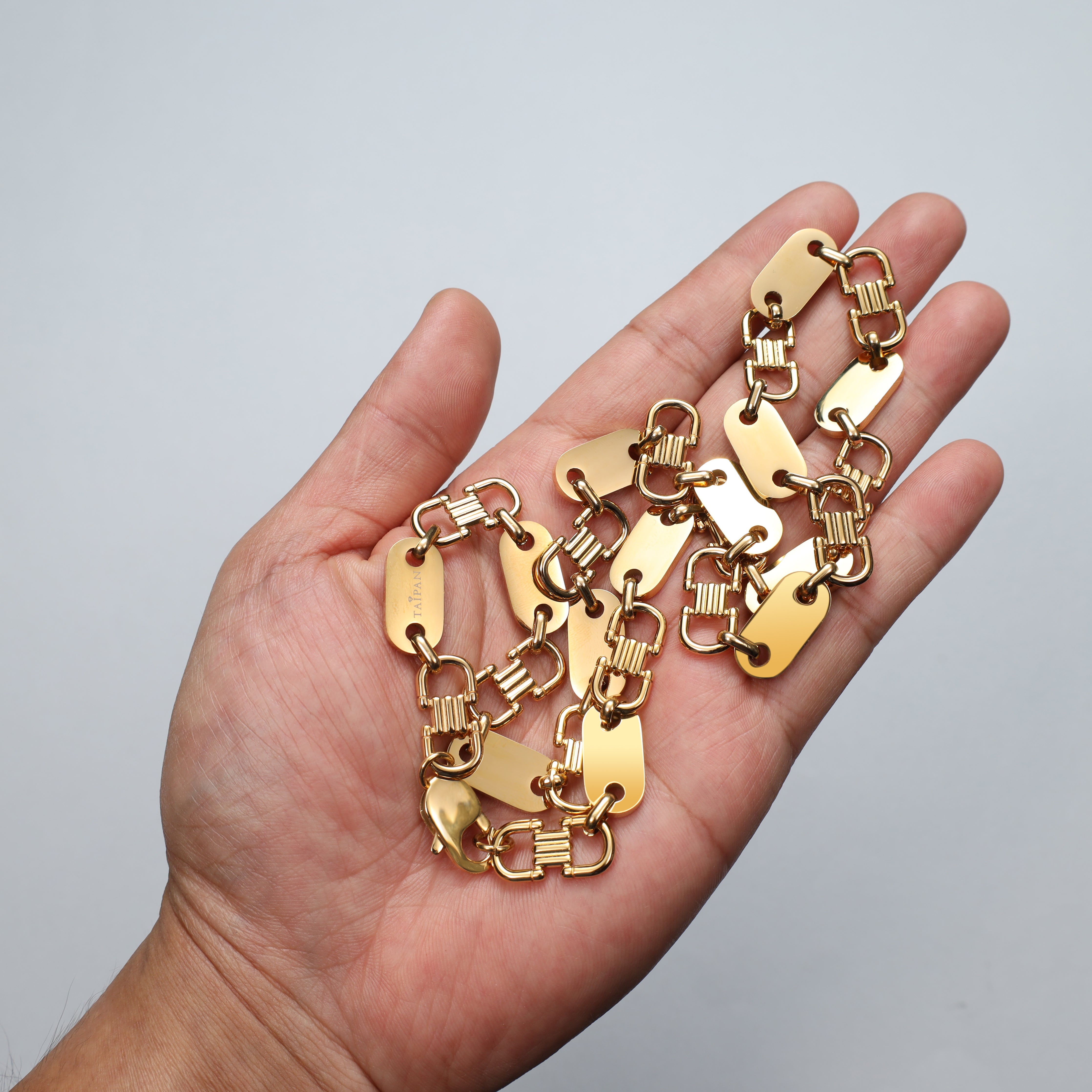 Plattenkette 10mm breite Steigbügelkette aus Edelstahl 18K Vergoldet - Taipan Schmuck