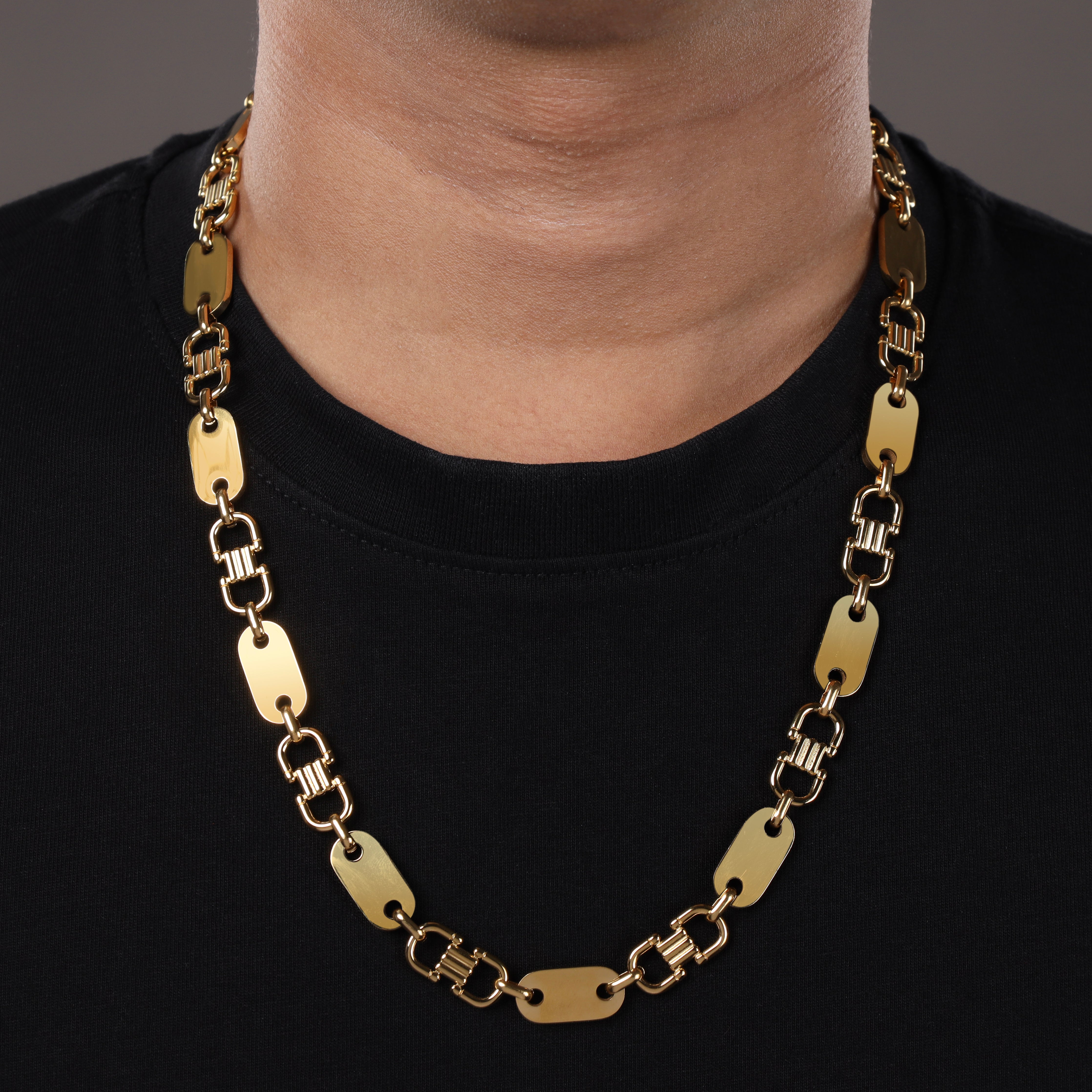 Plattenkette 10mm breite Steigbügelkette aus Edelstahl 18K Vergoldet - Taipan Schmuck
