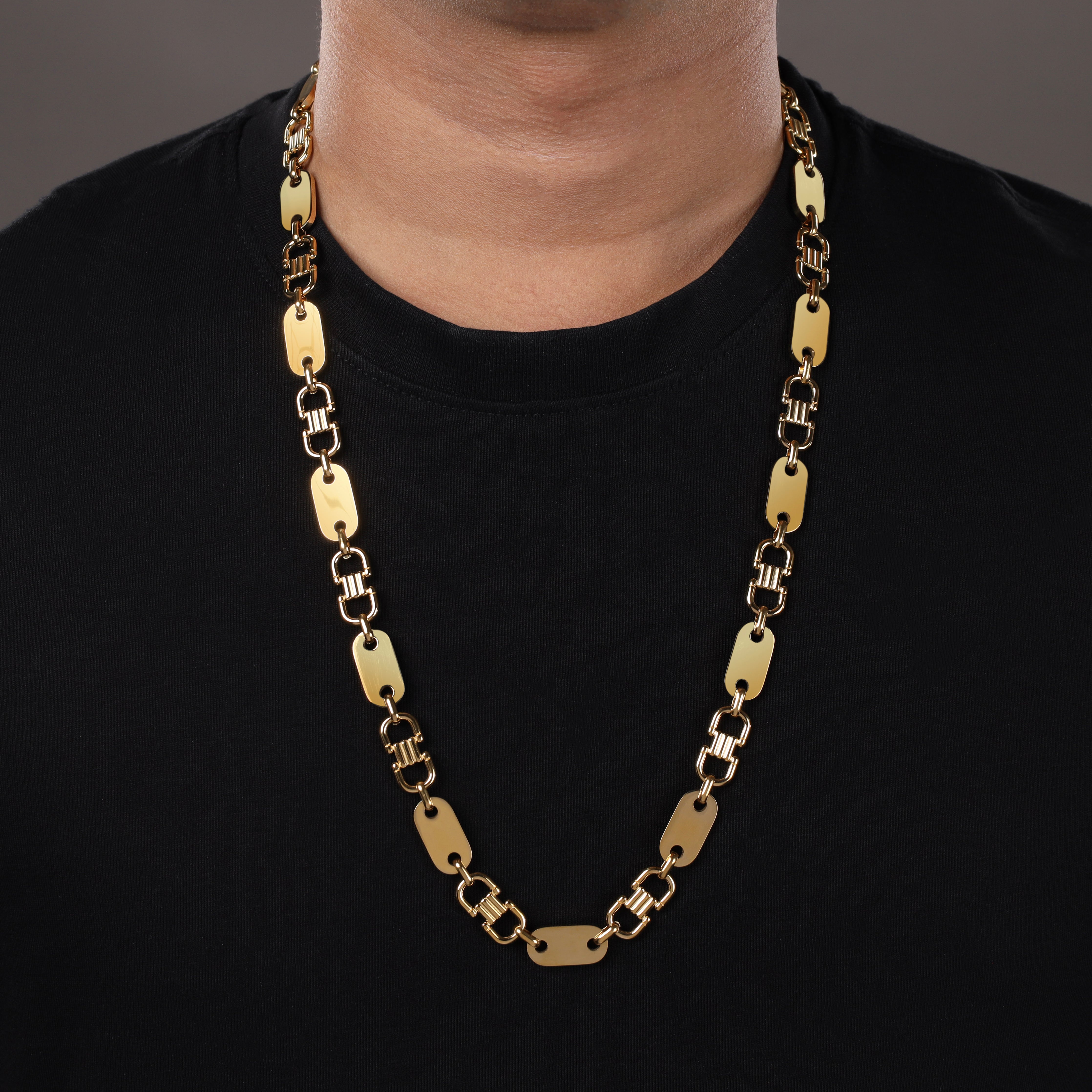 Plattenkette 10mm breite Steigbügelkette aus Edelstahl 18K Vergoldet - Taipan Schmuck
