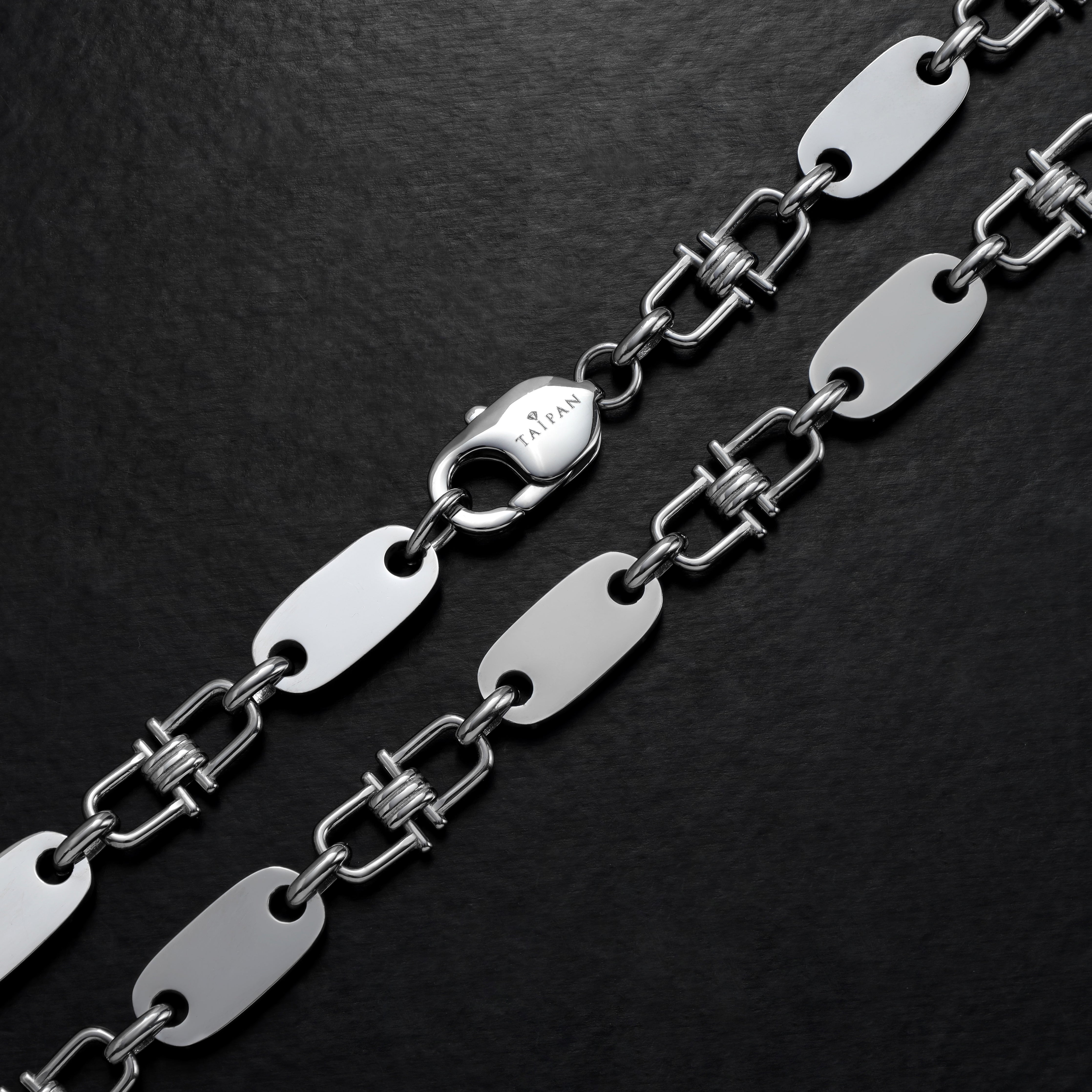 Plattenkette mit beweglichen Steigbügeln 8,5mm breit aus Edelstahl - Taipan Schmuck