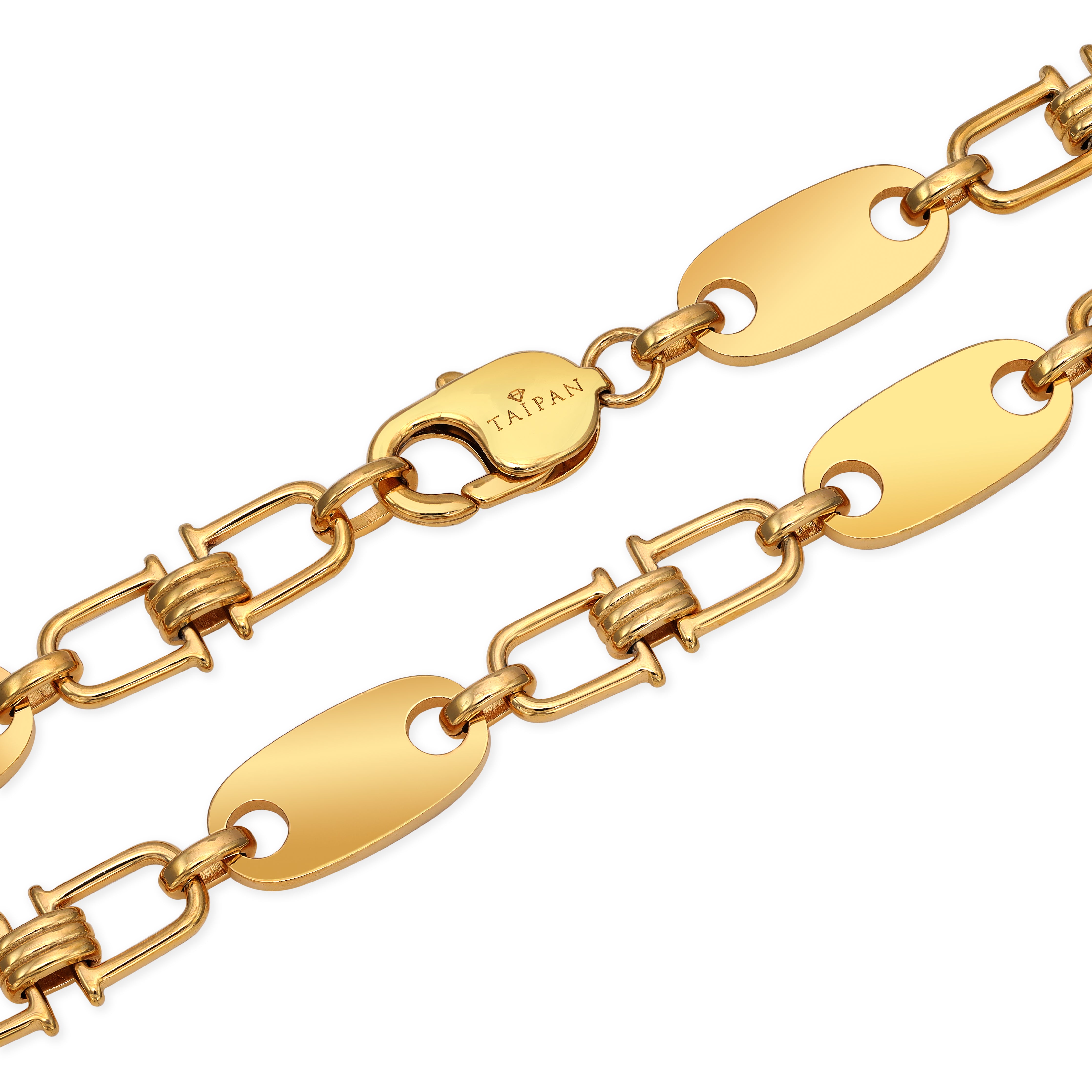 10mm Plattenkette bewegliche Steigbügel aus Edelstahl 18K vergoldet - Taipan Schmuck