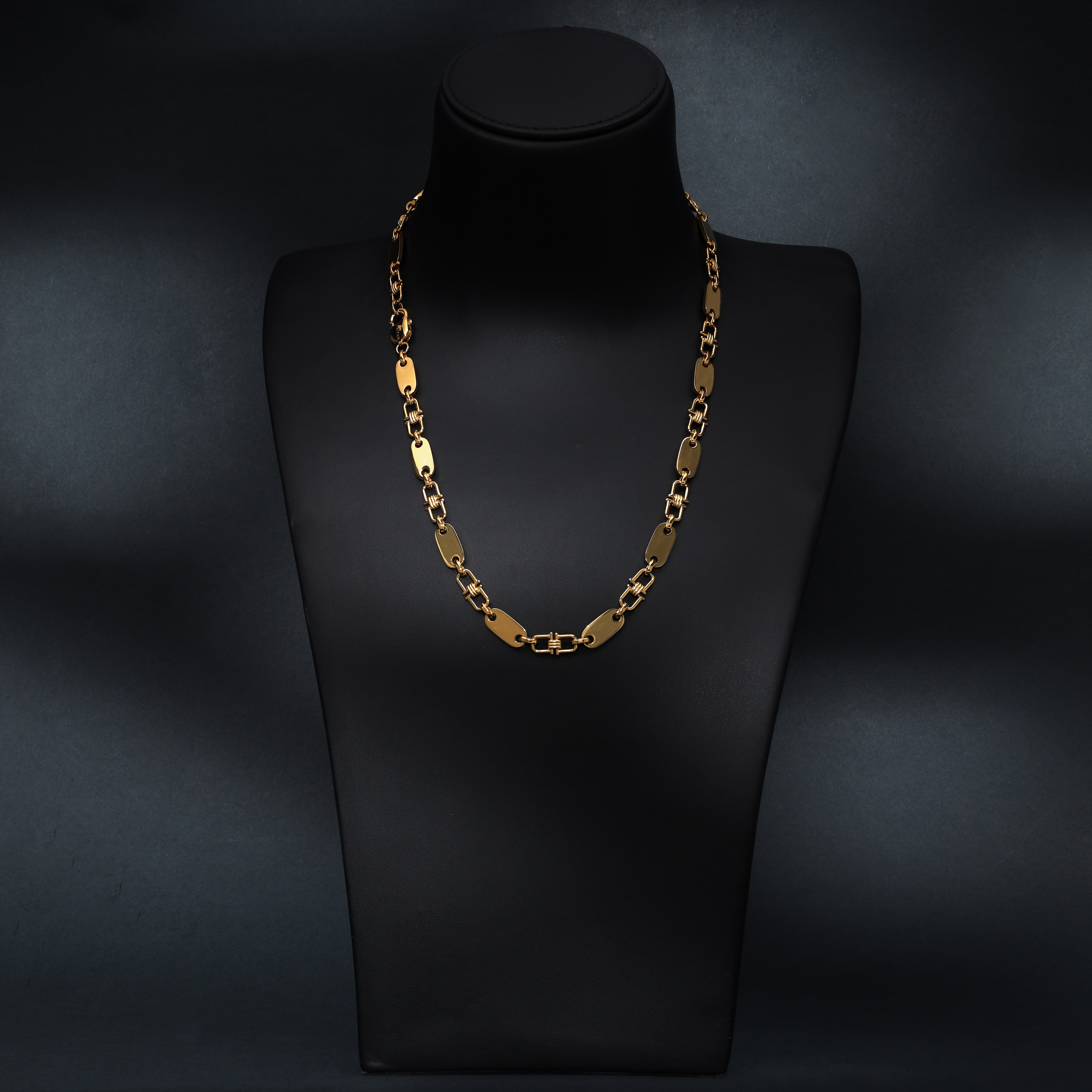 10mm Plattenkette bewegliche Steigbügel aus Edelstahl 18K vergoldet - Taipan Schmuck
