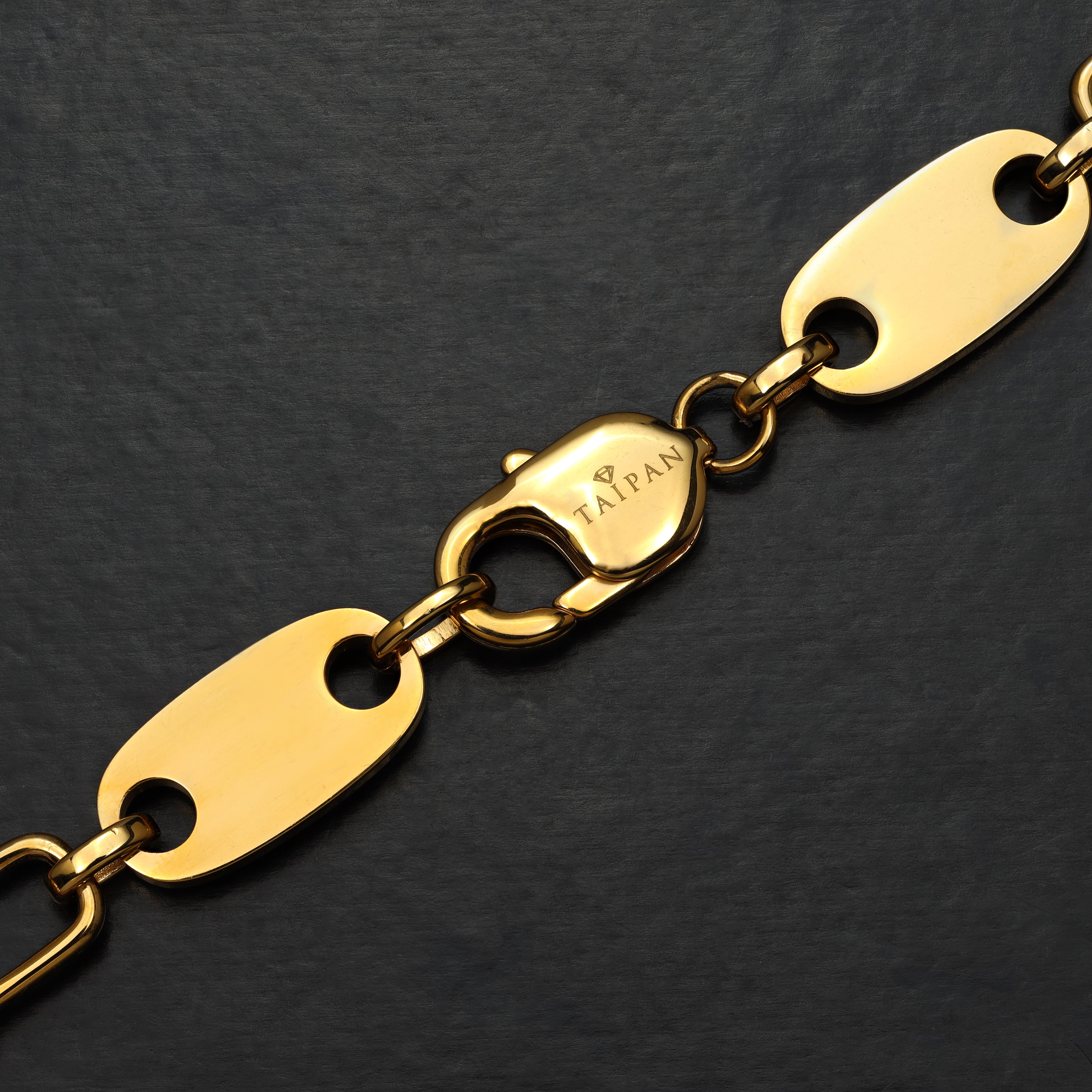 10mm Plattenkette bewegliche Steigbügel aus Edelstahl 18K vergoldet - Taipan Schmuck