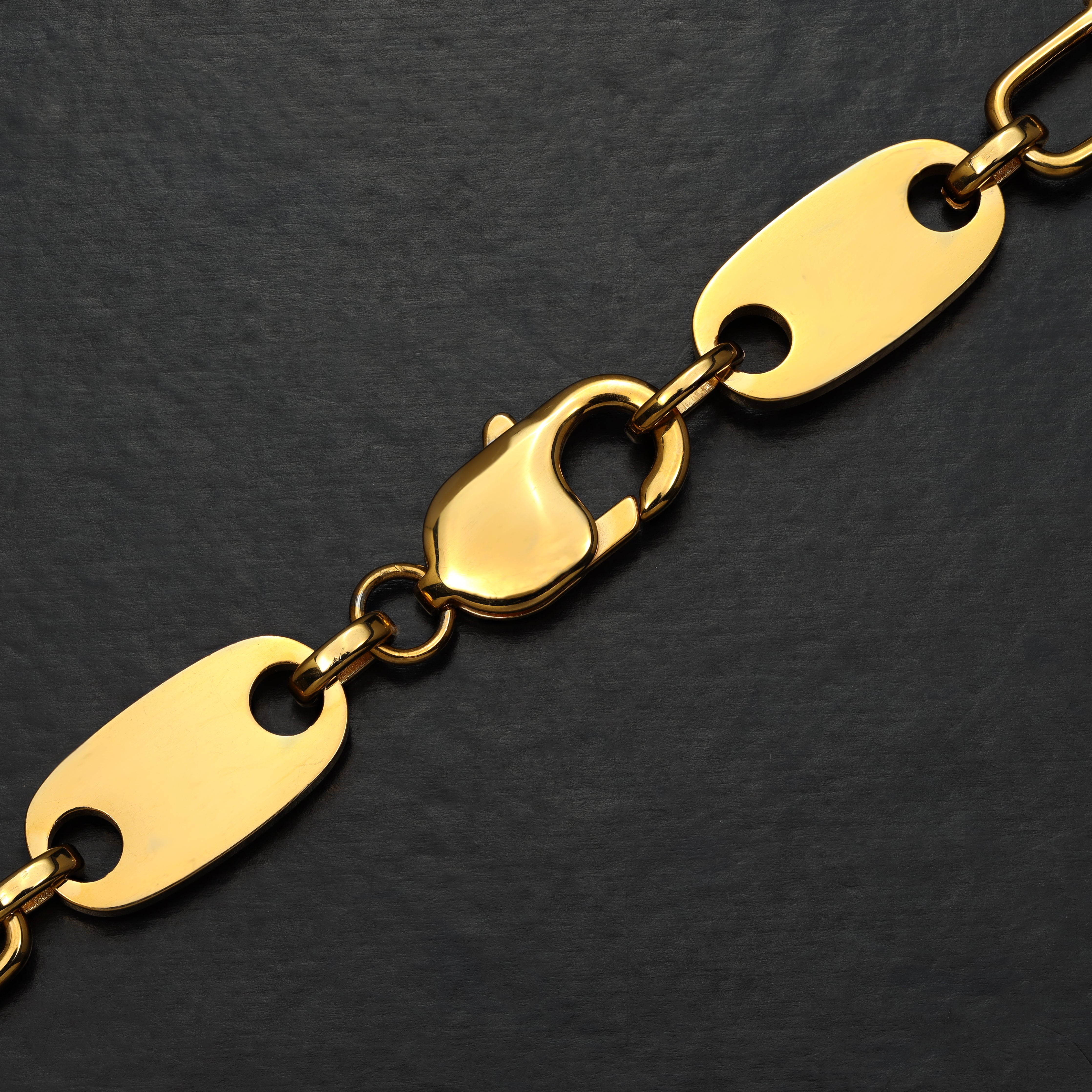 10mm Plattenkette bewegliche Steigbügel aus Edelstahl 18K vergoldet - Taipan Schmuck