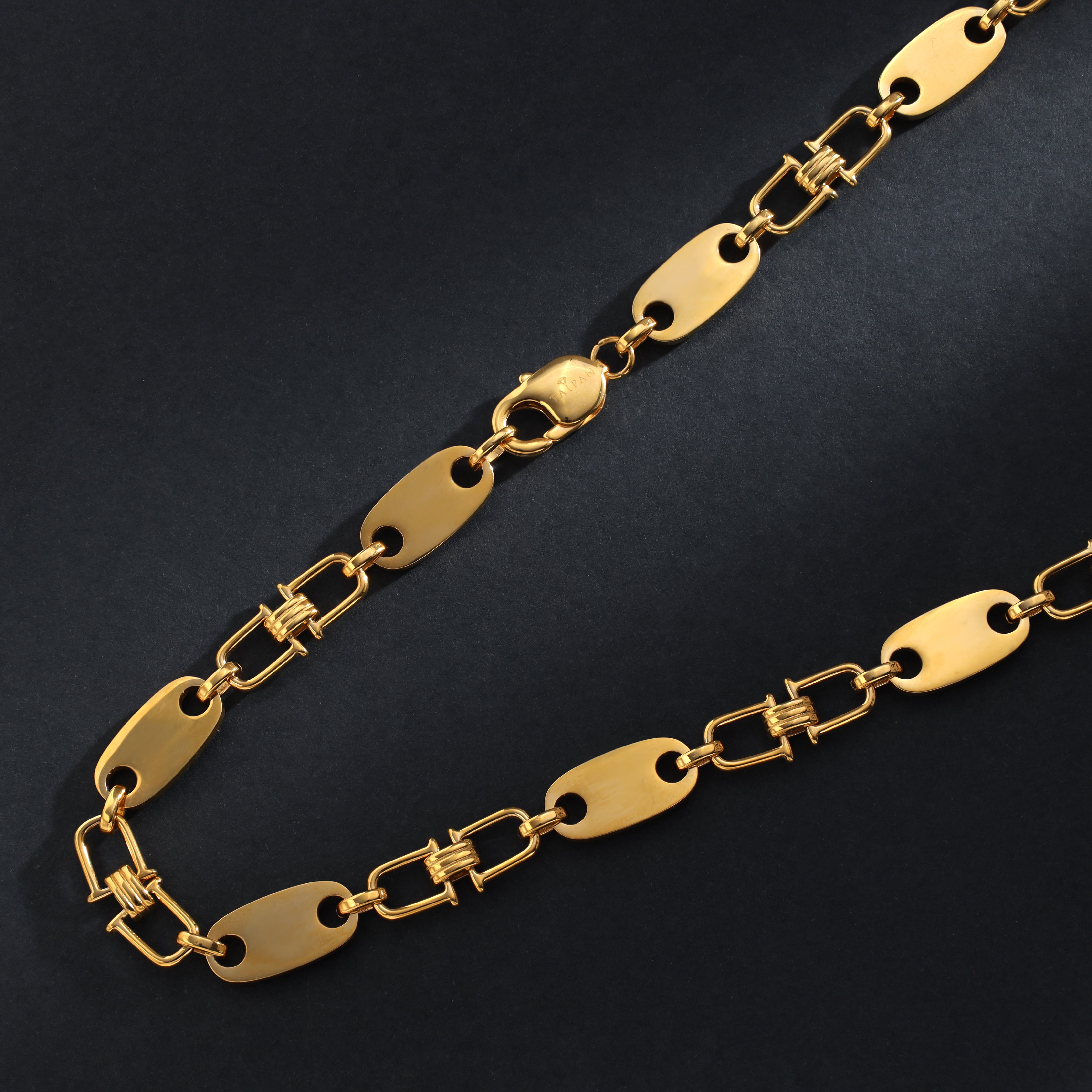 10mm Plattenkette bewegliche Steigbügel aus Edelstahl 18K vergoldet - Taipan Schmuck
