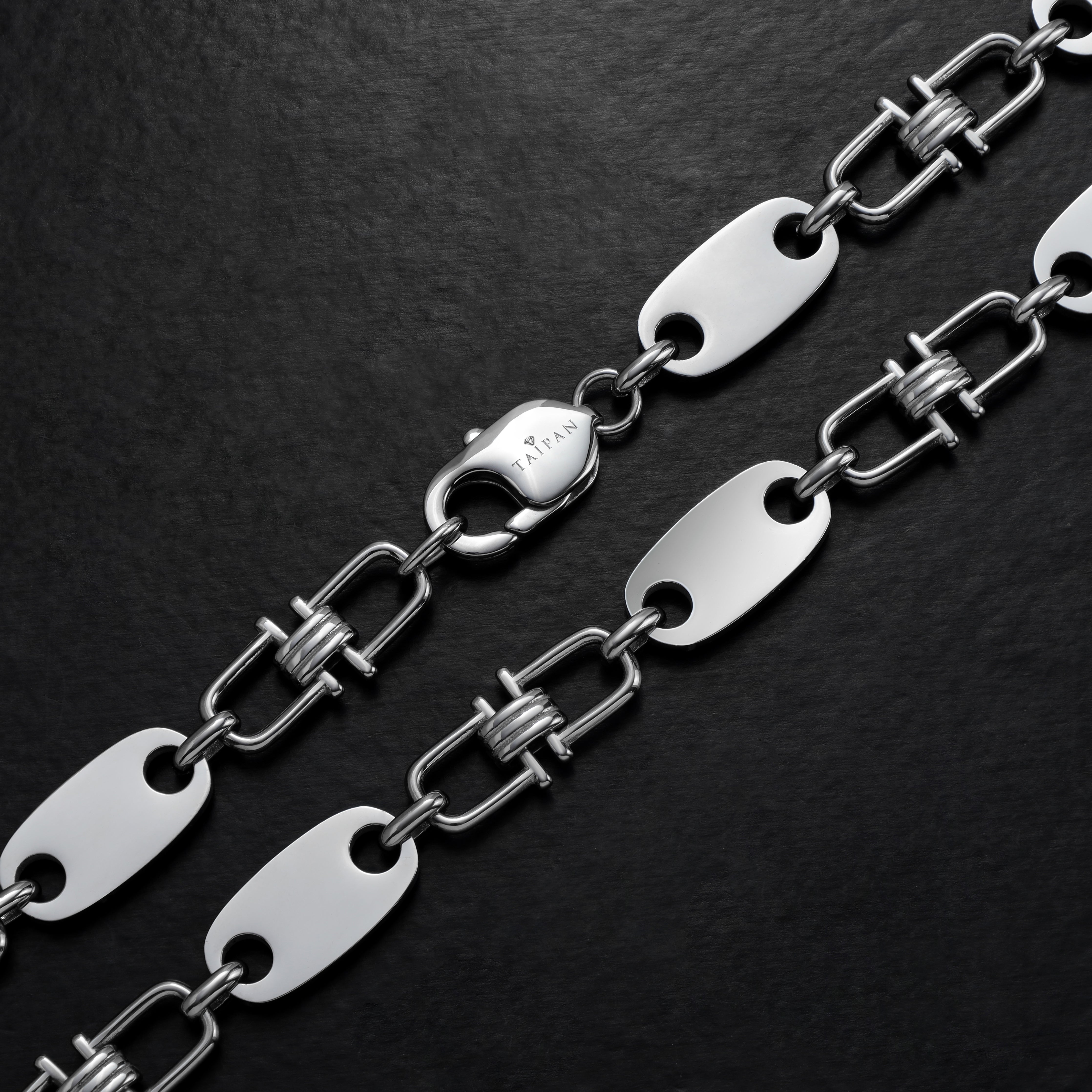 Plattenkette mit beweglichen Steigbügeln 10mm breit aus Edelstahl - Taipan Schmuck