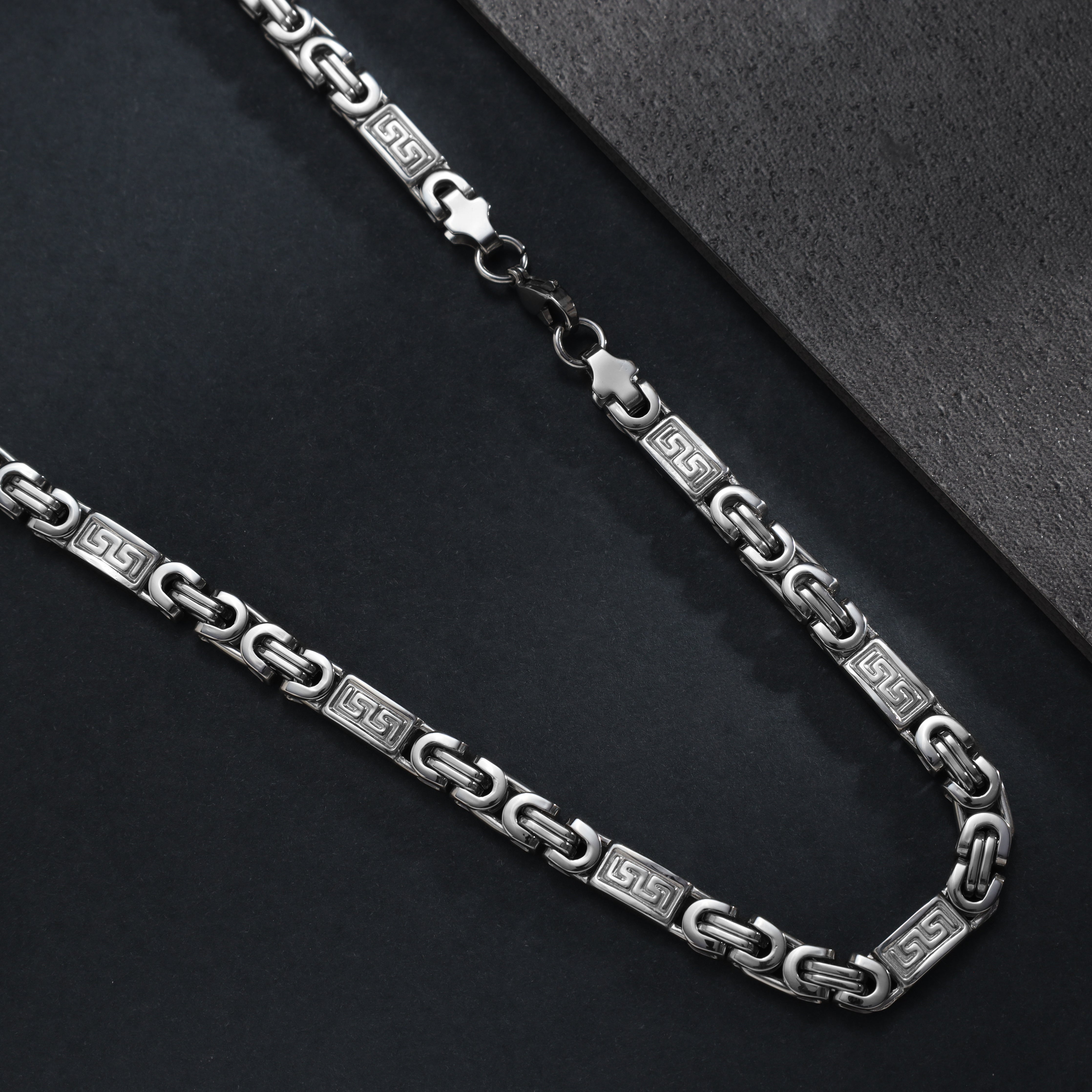 6mm Etrusker flache Königskette mit Blöcken 60cm aus Edelstahl - Taipan Schmuck